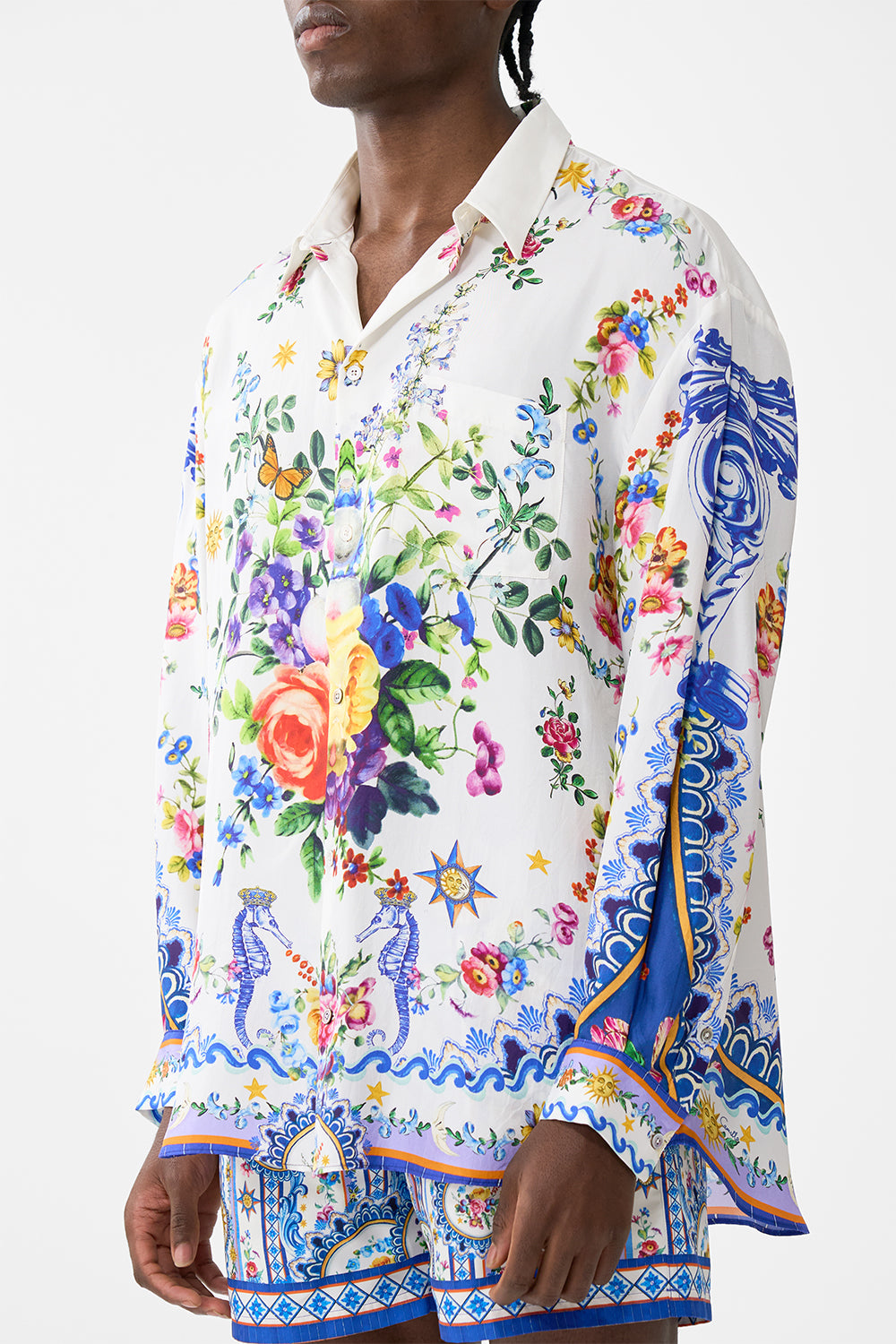 The CAMILLA Long Sleeve Oversized Shirt in our Tiles Darls print.