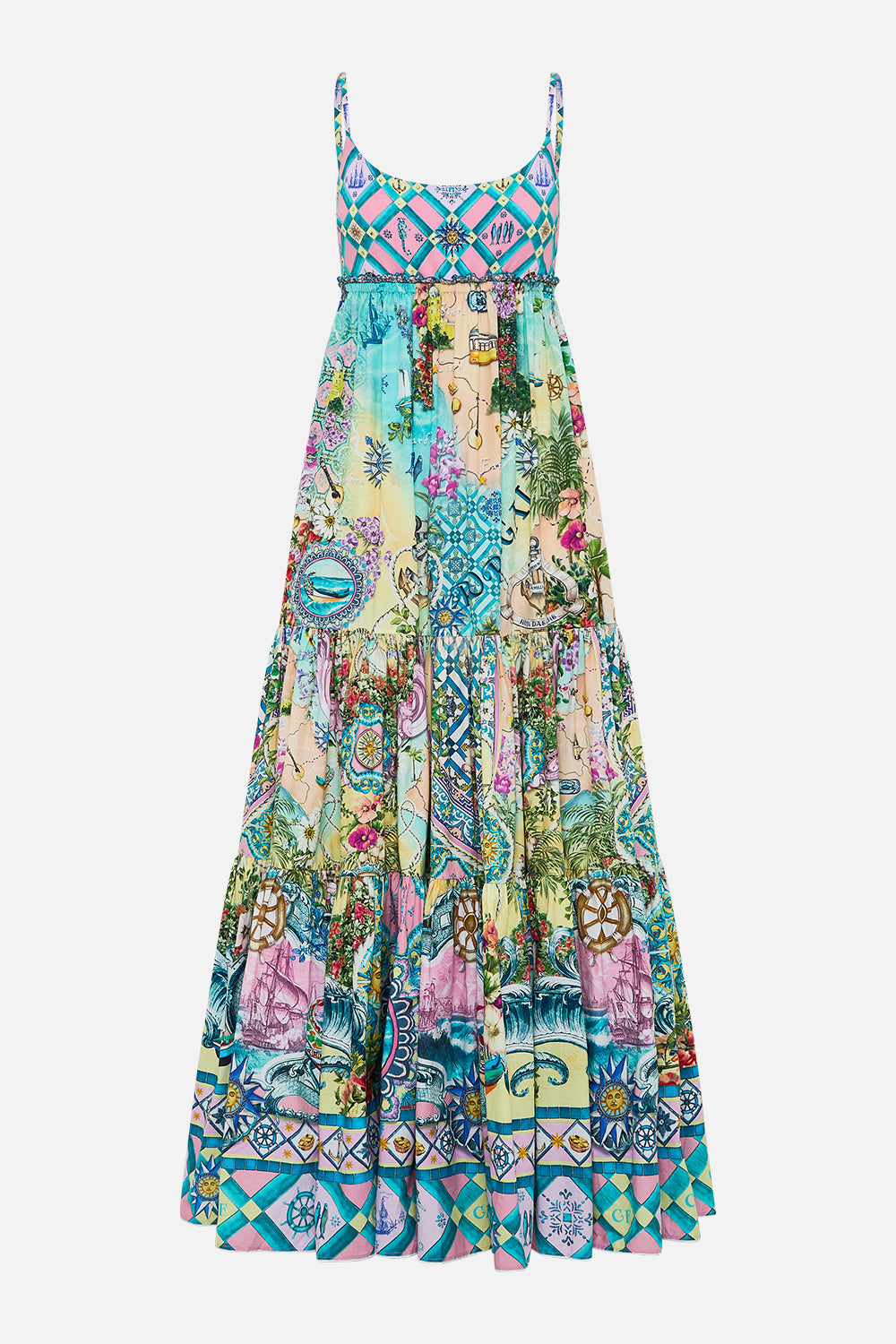 The CAMILLA Long Dress With Jersey Bodice in our Just Coasting print.