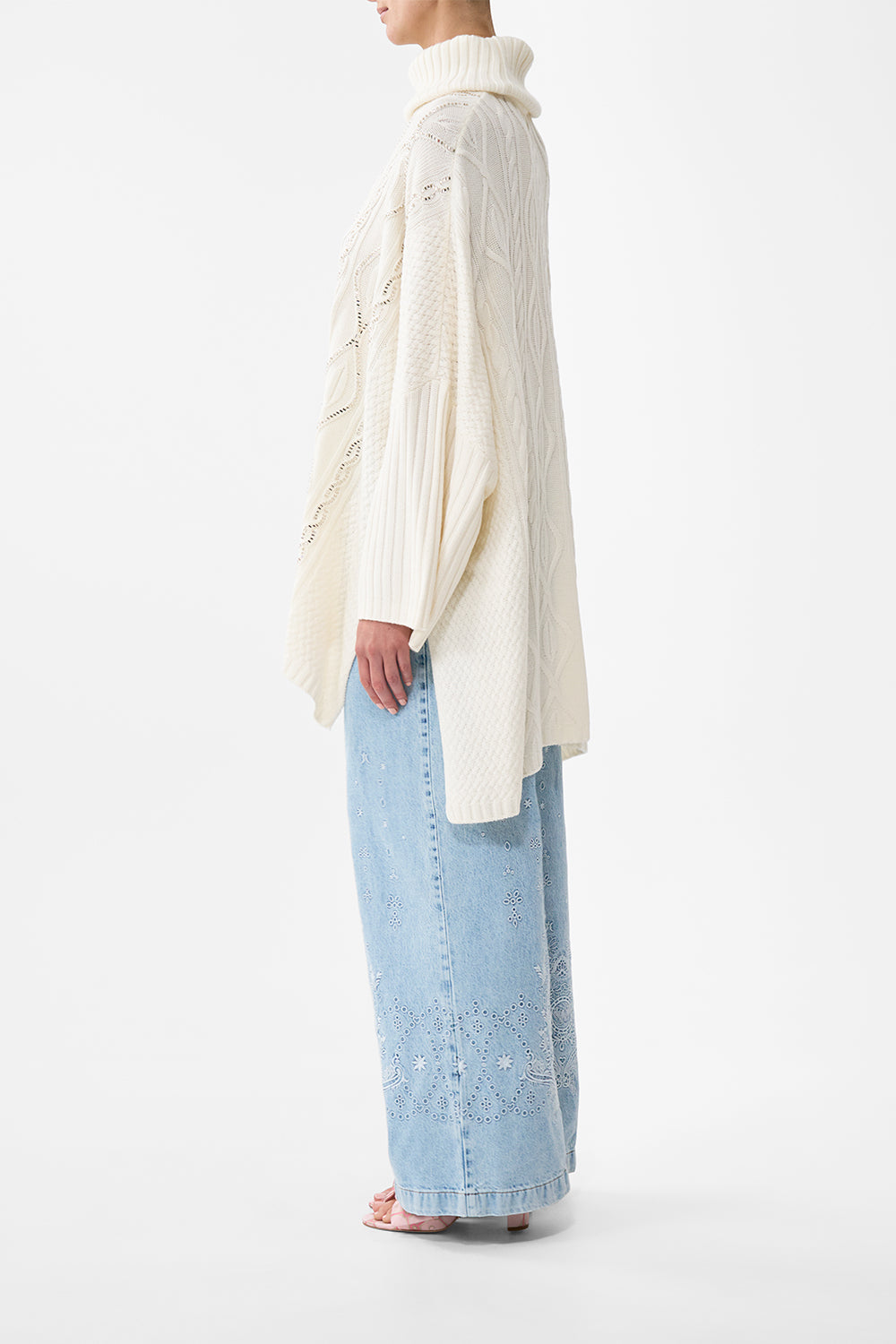 The CAMILLA Roll Neck Knit Jumper in our Solid Ivory print.