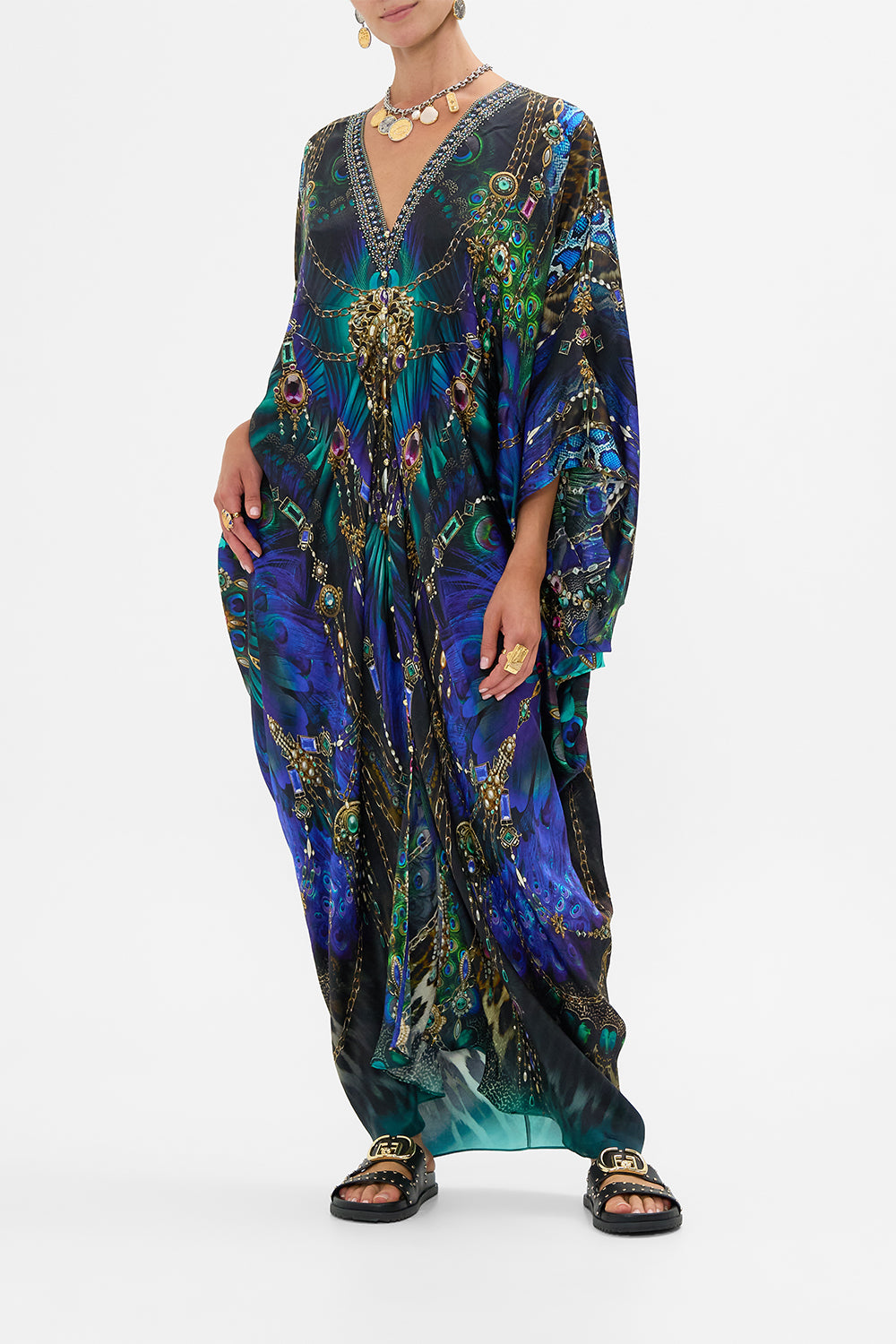 The CAMILLA Button Front T-Shape Kaftan in our Dominican Decadence print.