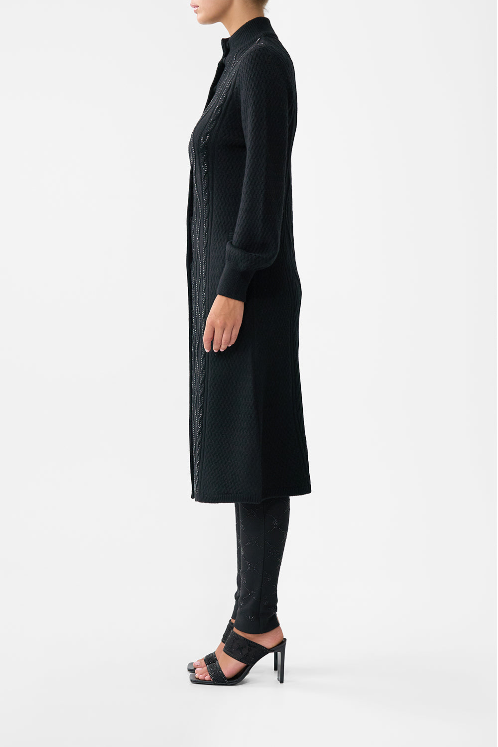 The CAMILLA A-Line Knit Coat in our Solid Black print.