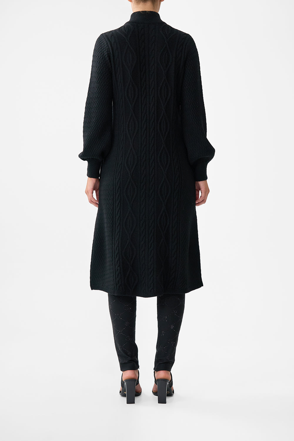 The CAMILLA A-Line Knit Coat in our Solid Black print.