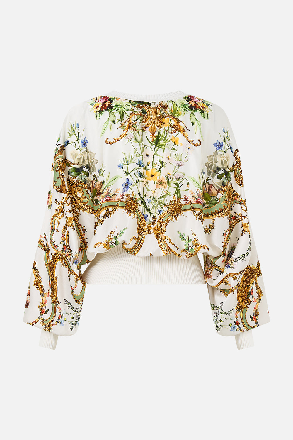 The CAMILLA Silk Body Knit Jumper in our Dressing Room Drama print.