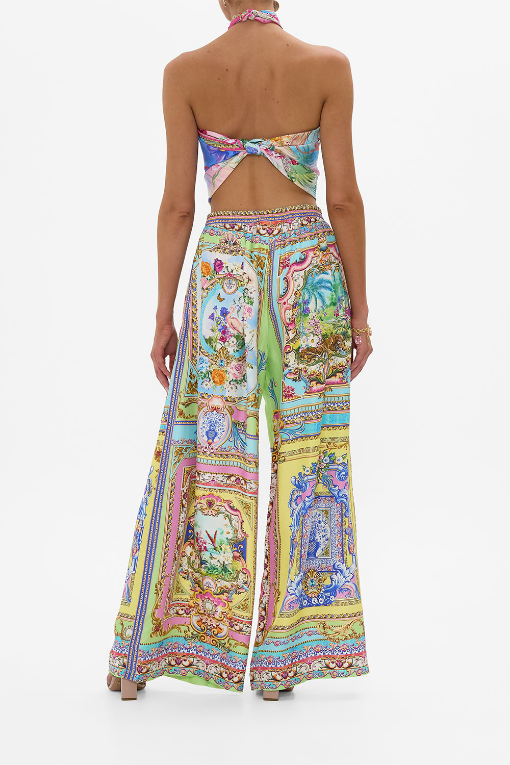 The CAMILLA Wide Leg Trouser With Front Pockets in our Spirit Of Santa Maria print.