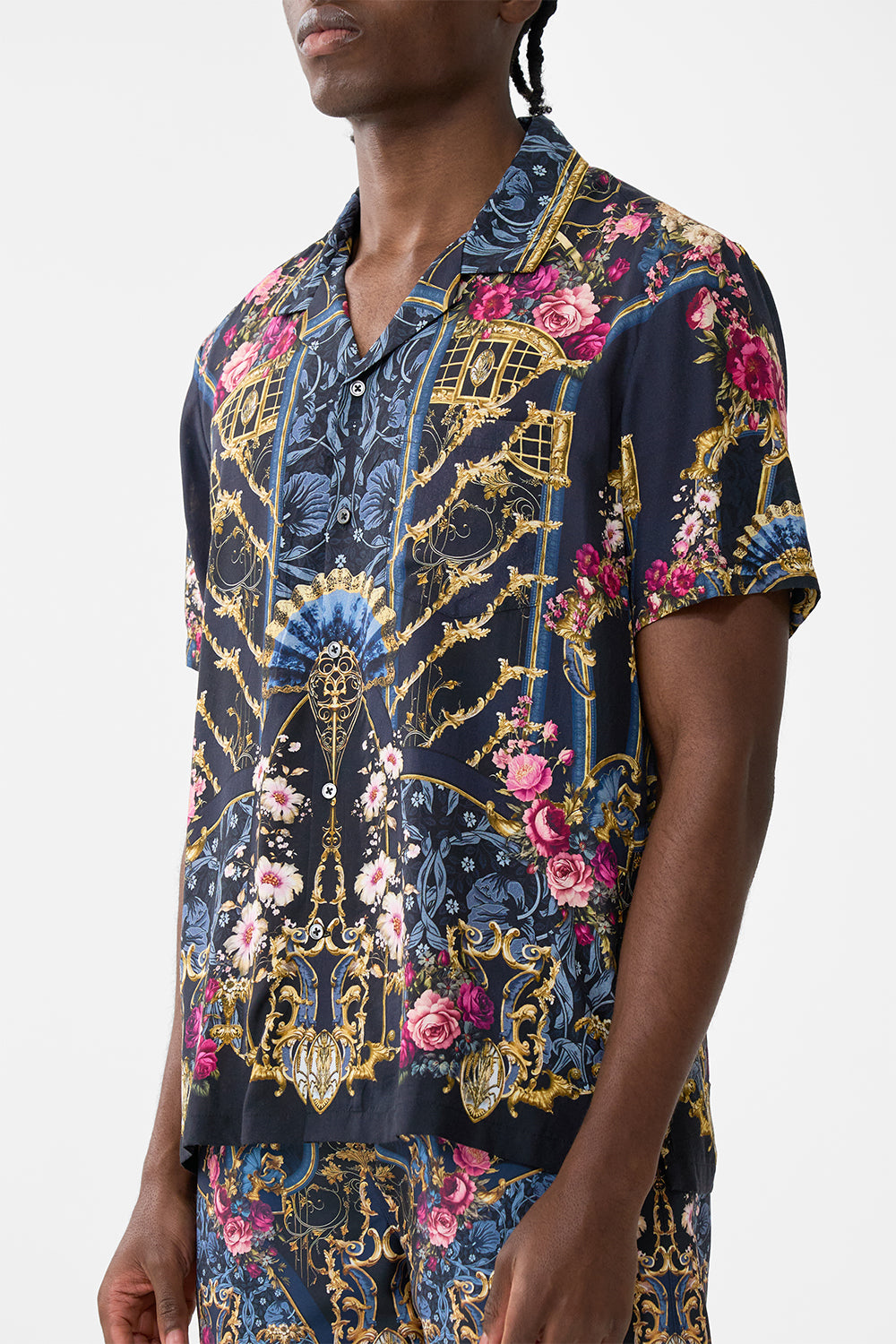 The CAMILLA Short Sleeve Camp Collared Shirt in our Ornate On A Plate print.