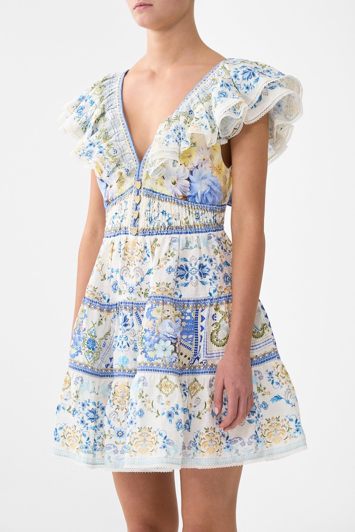 TIERED SHORT DRESS WITH NECK FRILL MY HOMESPUN HEART