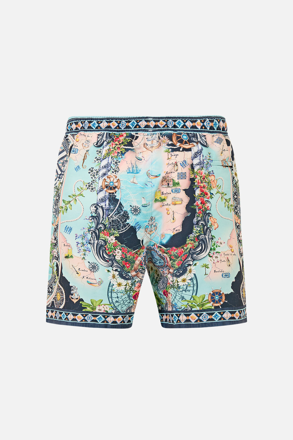 The CAMILLA Mid Length Boardshort With Elastic Waist in our Folk Afloat print.