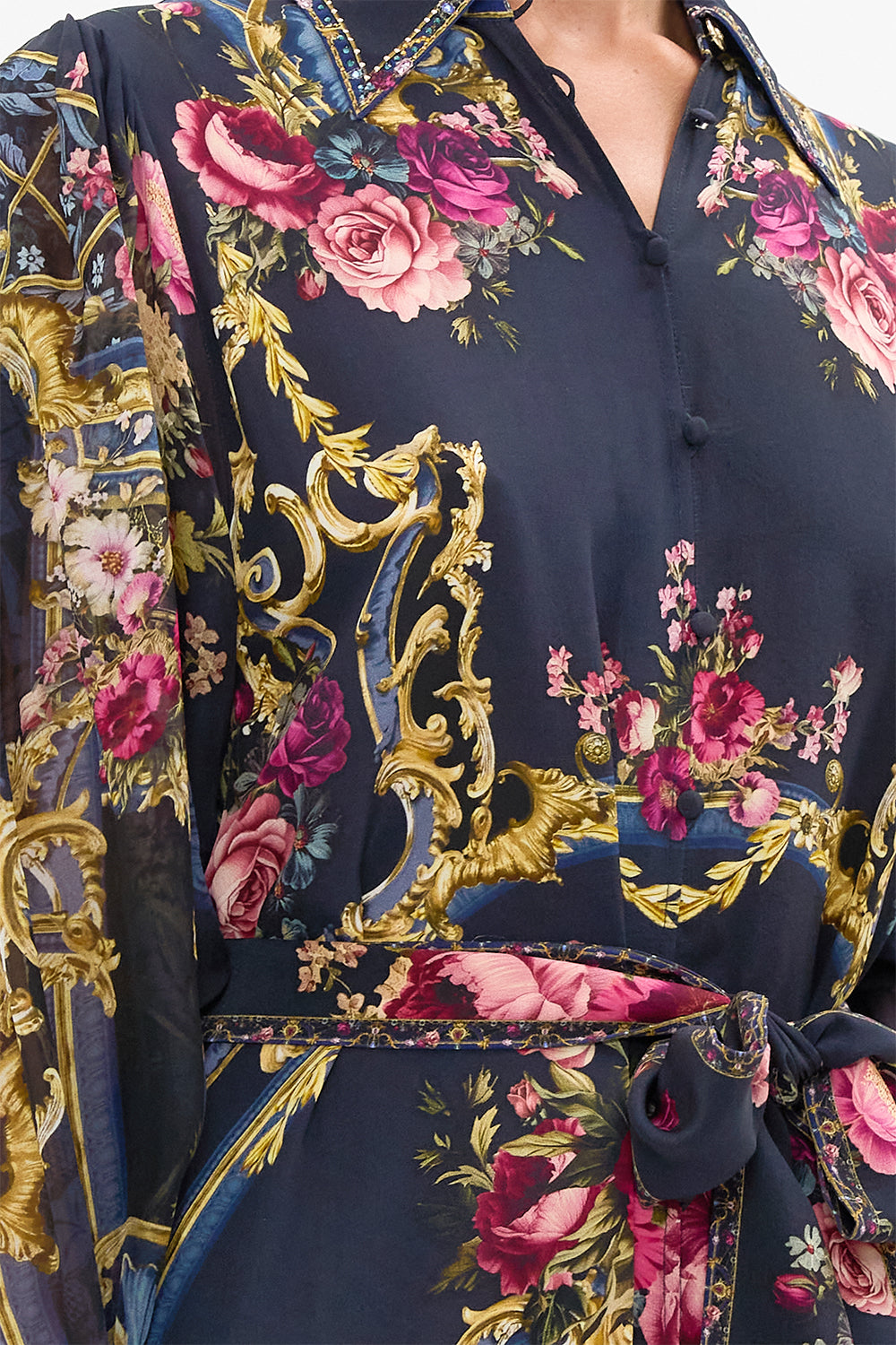 The CAMILLA Curved Collar Shirt Dress in our Ornate On A Plate print.