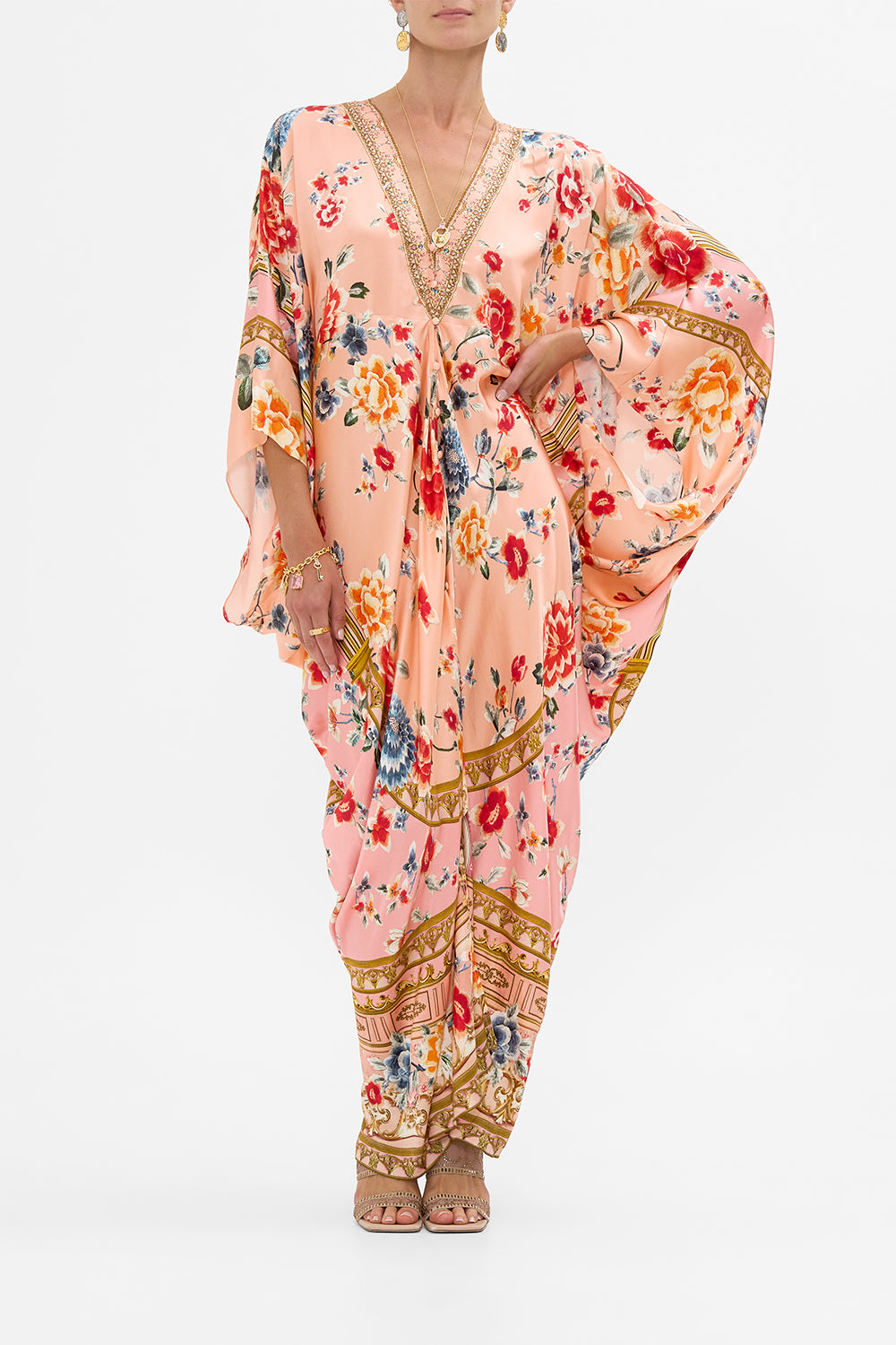 The CAMILLA Button Front T-Shape Kaftan in our Majestic Milla print.