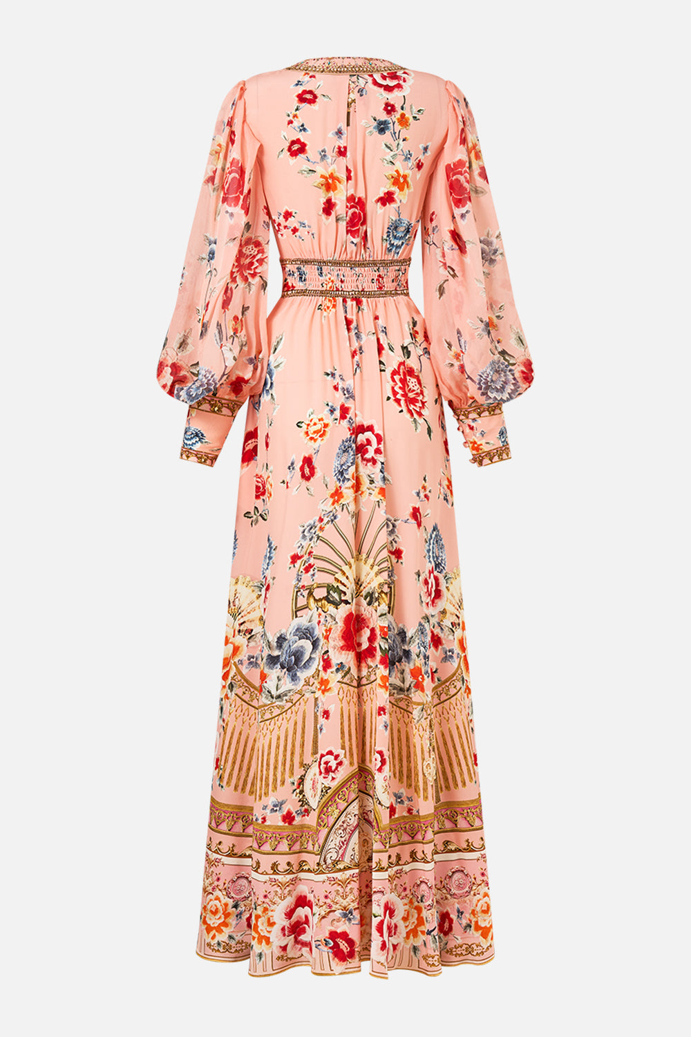 The CAMILLA Shaped Waistband Dress With Gathered Sleeves in our Majestic Milla print.