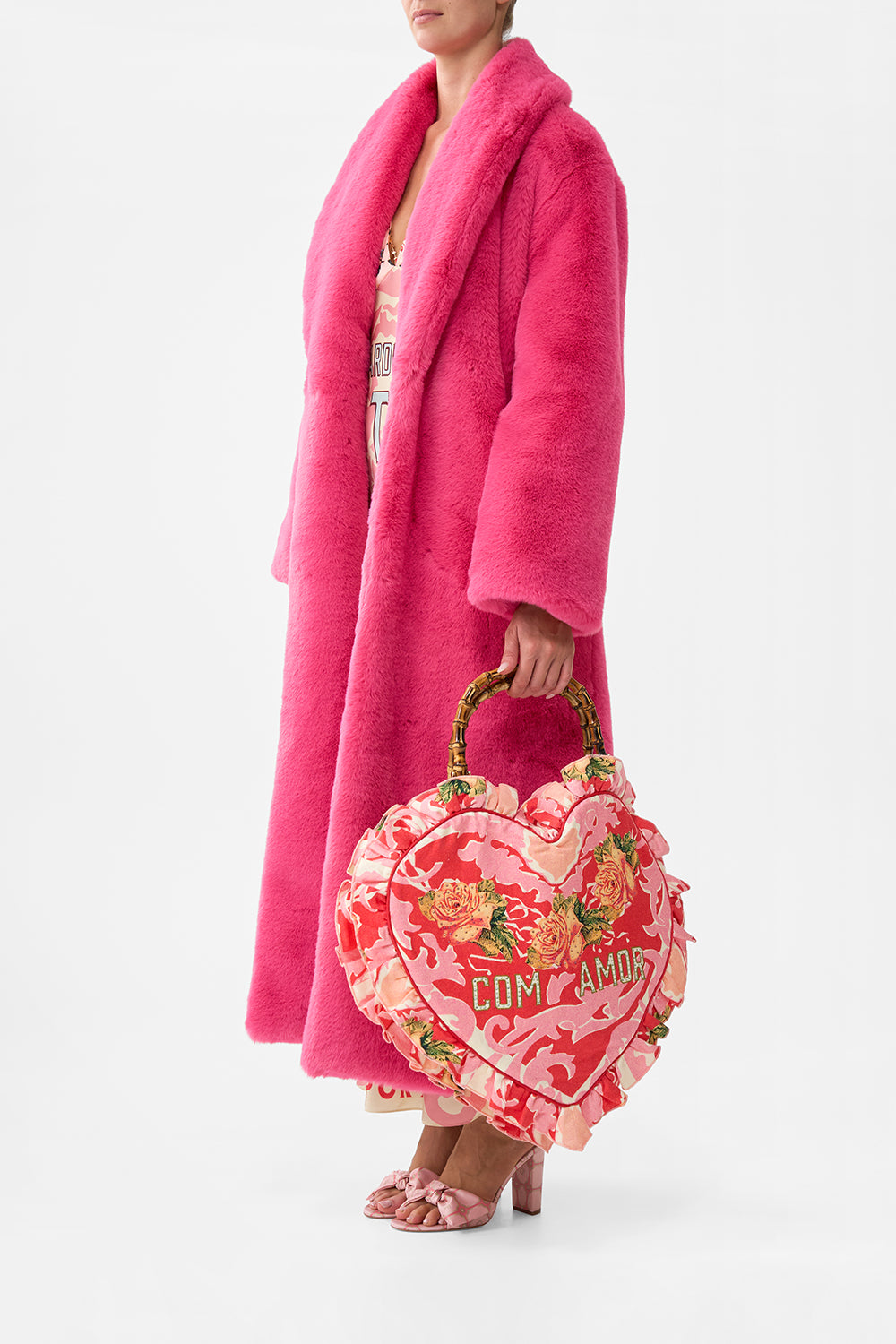 The CAMILLA Oversized Heart Frill Edge Tote in our Pink Porto print.