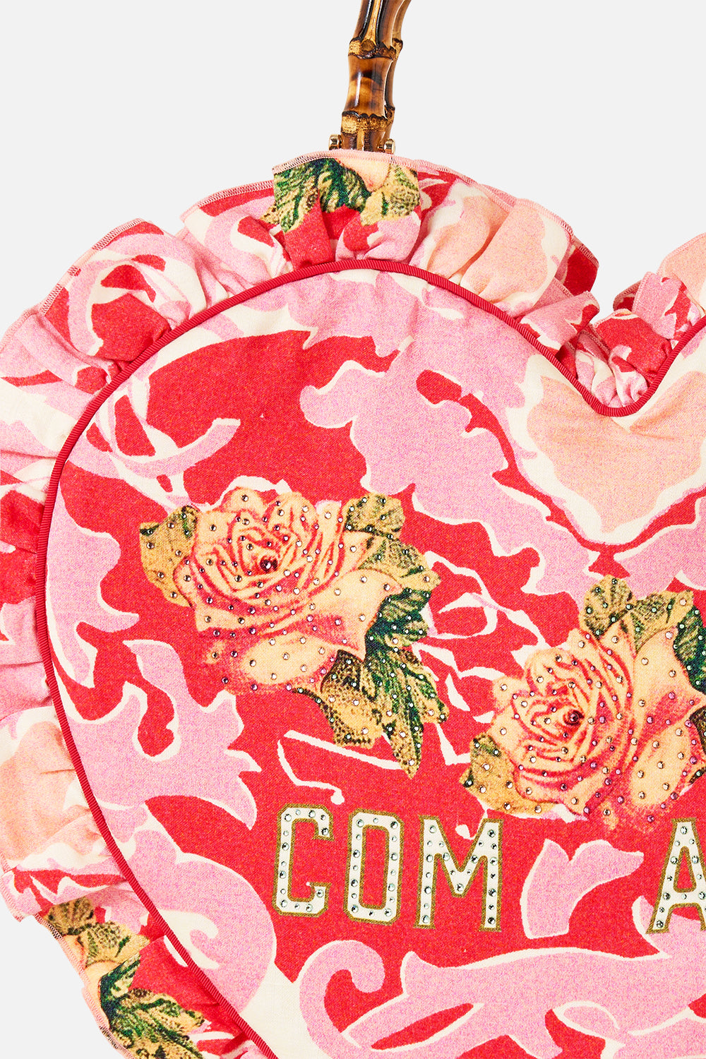 The CAMILLA Oversized Heart Frill Edge Tote in our Pink Porto print.