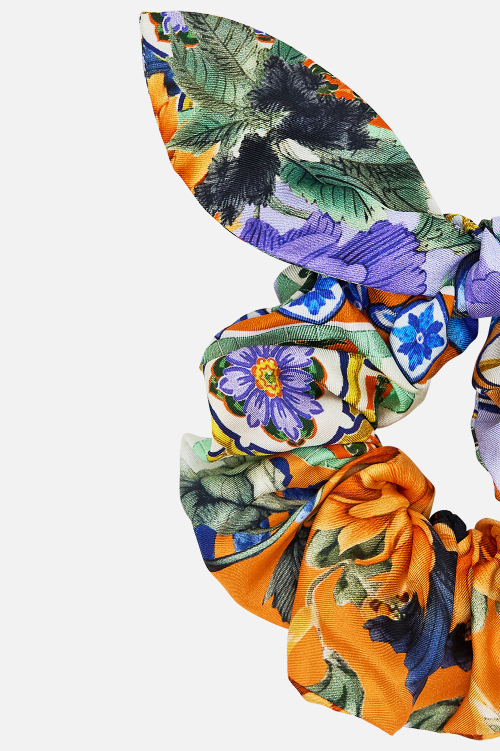 The CAMILLA Scrunchie With Tie in our Luscious In Lisbon print.