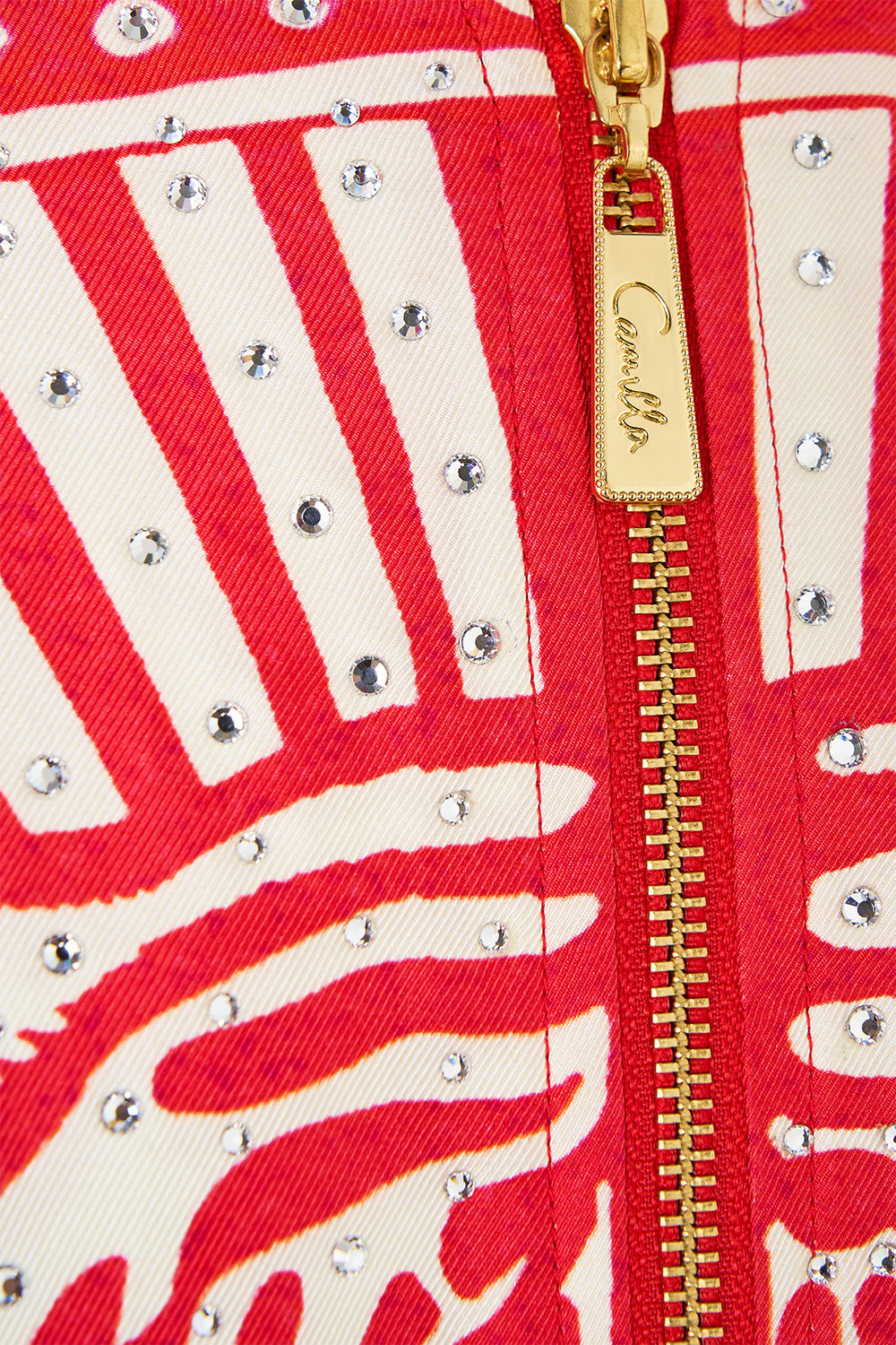 The CAMILLA Panelled Sleeve Blouson Bomber in our Rinse & Roar print.