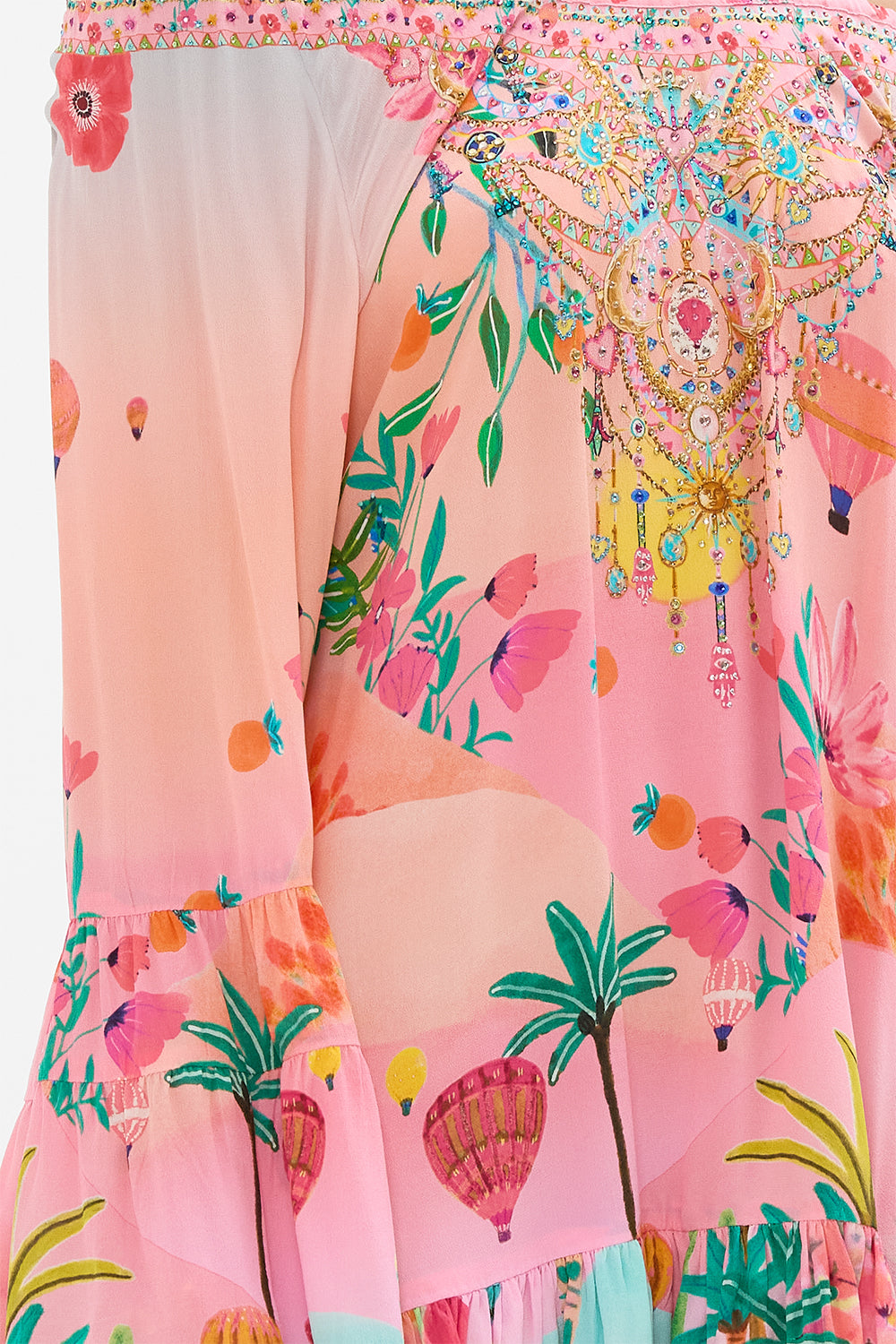 CAMILLA A line frill dress in Sister Sunset print.