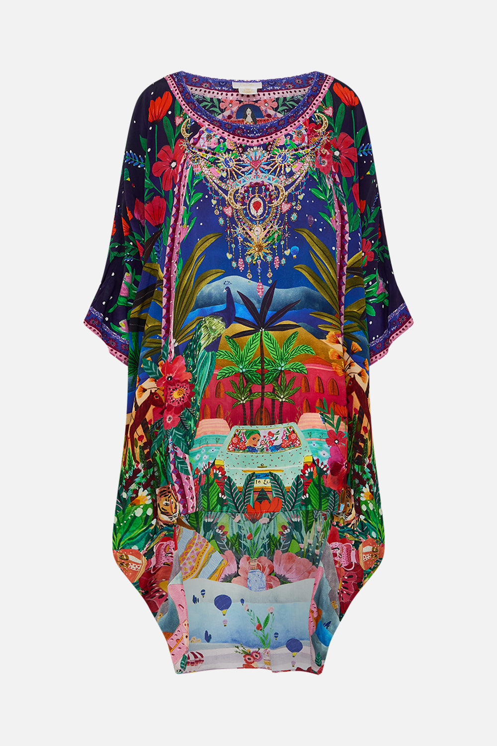 CAMILLA scoop back hem dress in Midnight Muses print