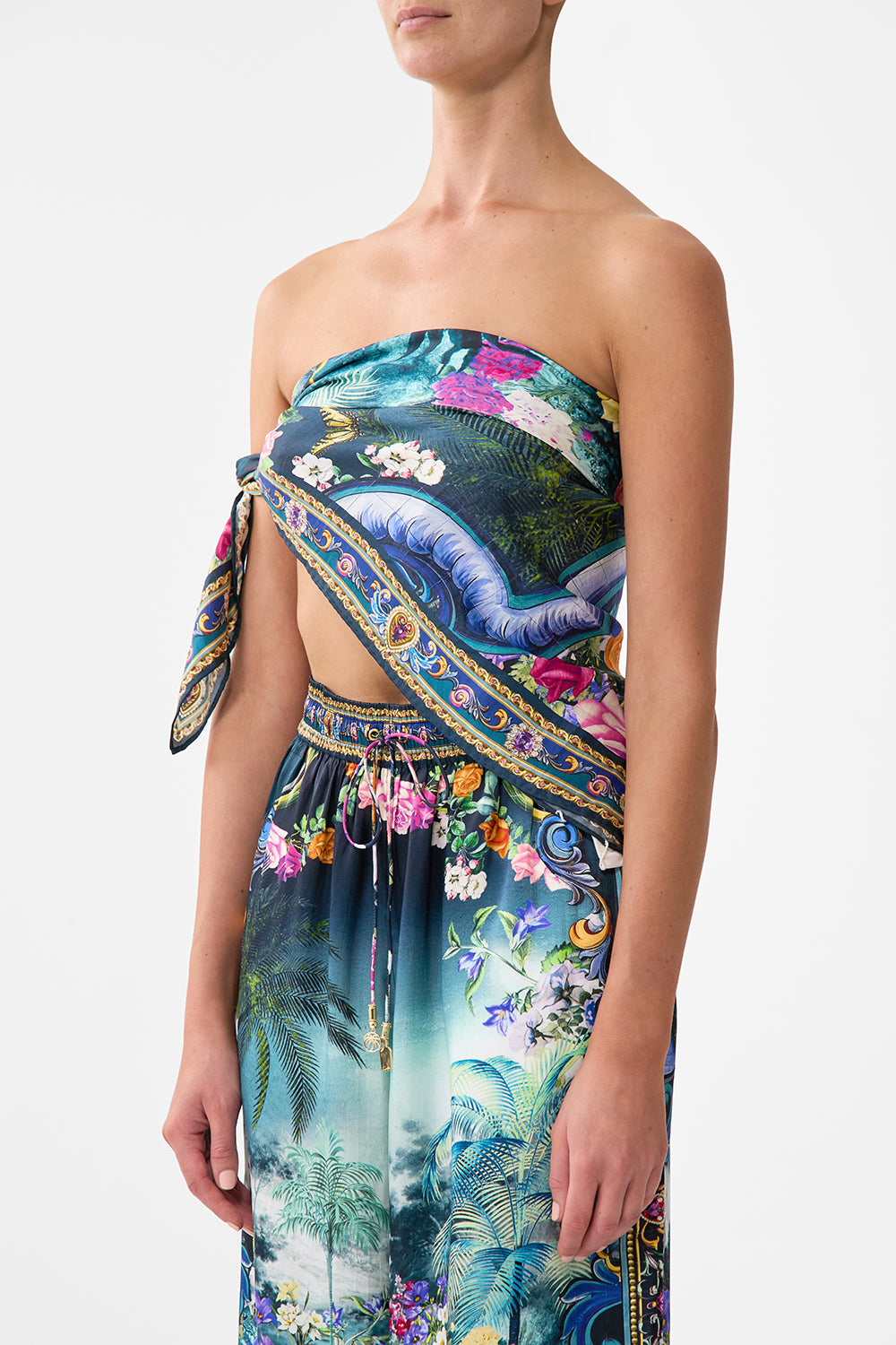 The CAMILLA Large Crystalled Silk Square Scarf in our Basked In Baroque print.