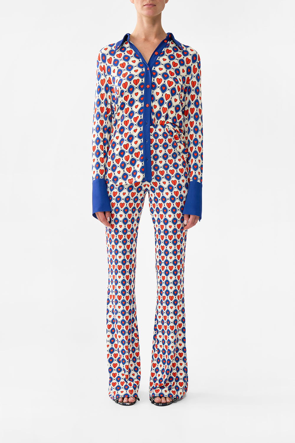 The CAMILLA Jersey Flare Pant in our Rinse & Roar print.