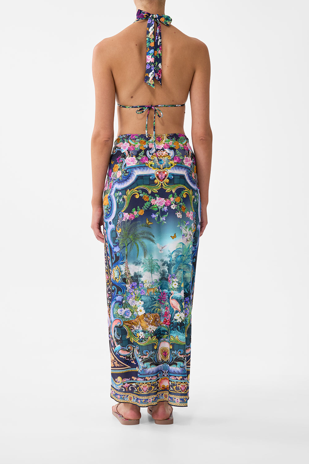 The CAMILLA Layered Maxi Skirt With Tie Front in our Basked In Baroque print.