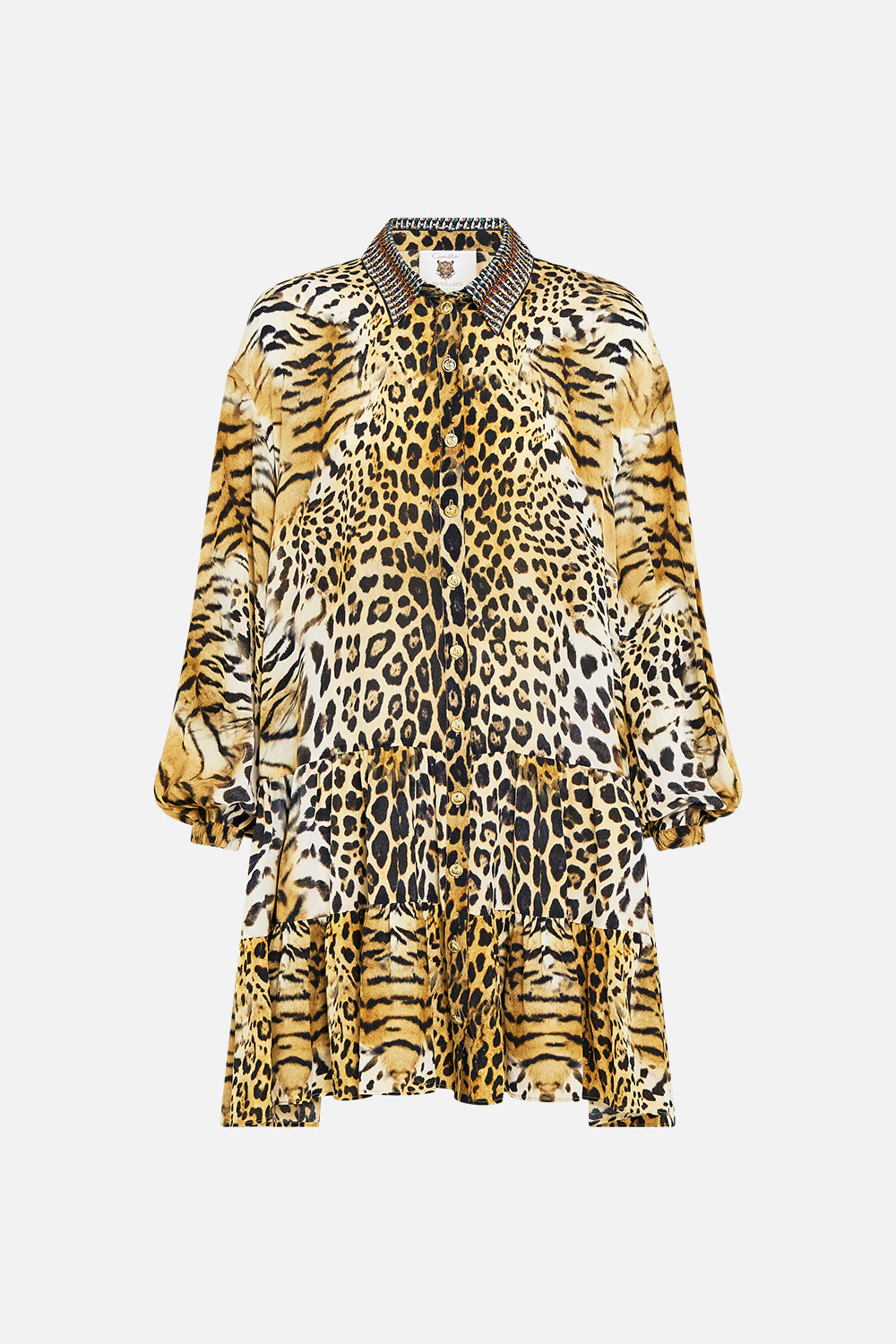 LONG SLEEVE TIERED SHORT DRESS JAGUAR