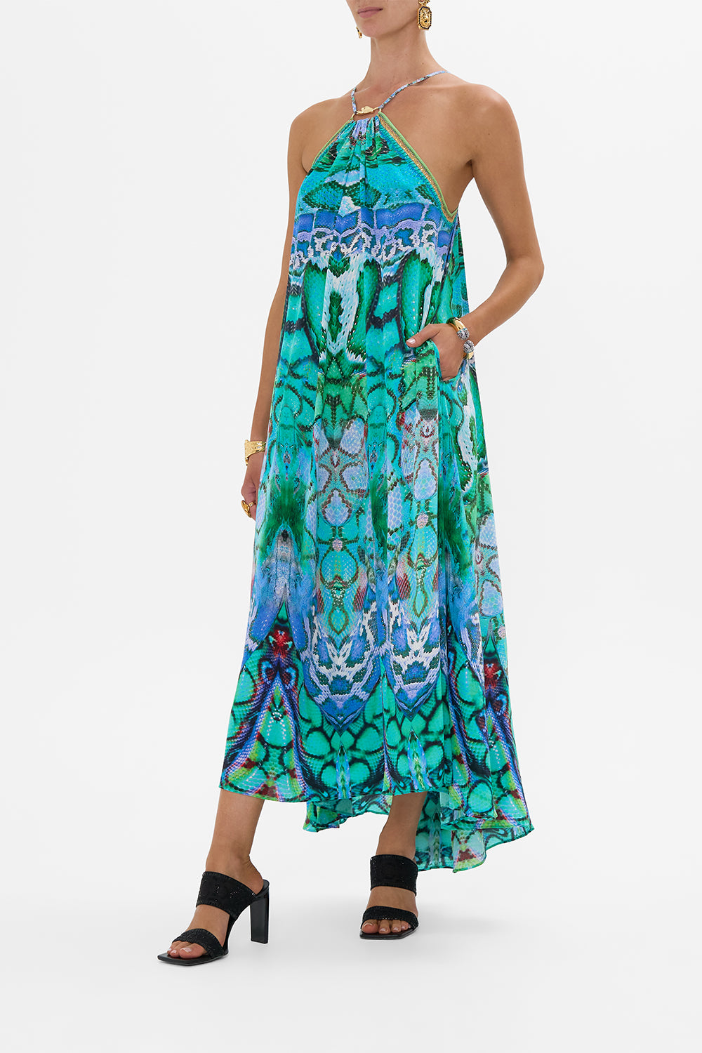 GATHER NECK HARDWARE MAXI DRESS LAND OF WONDER