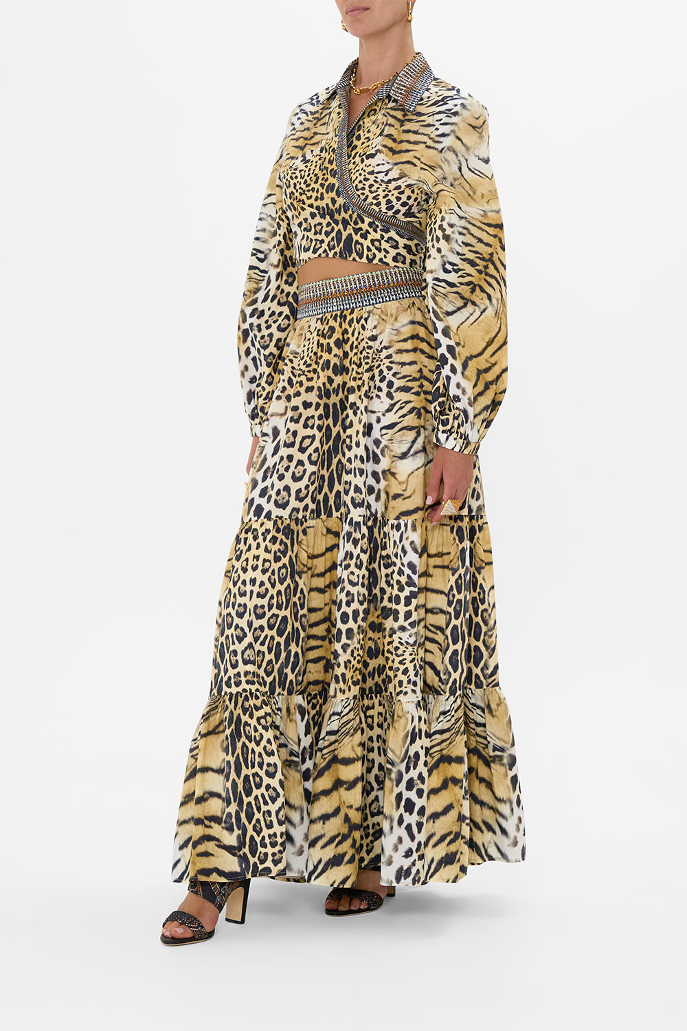 HIGH WAISTED TIERED SKIRT JAGUAR