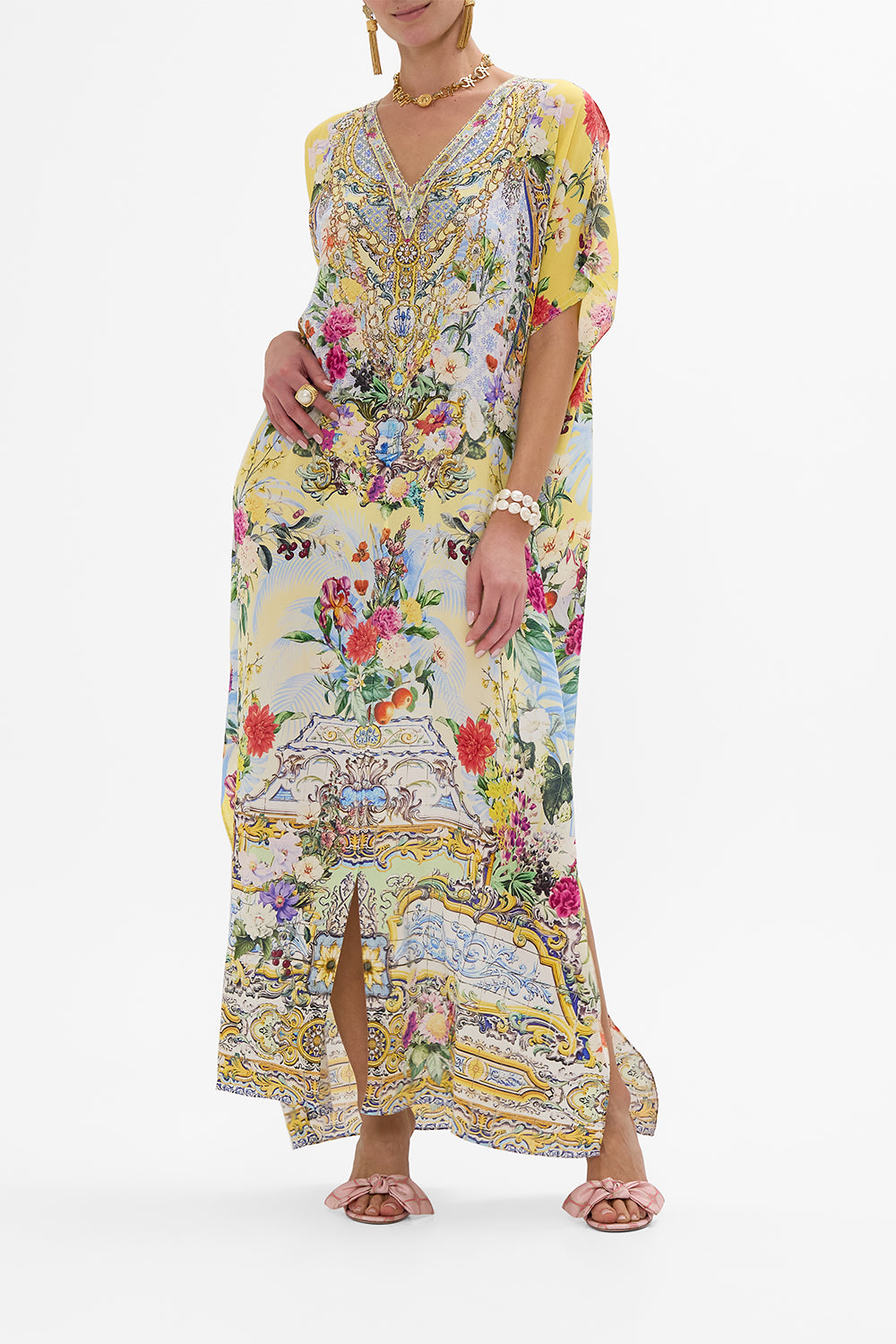 CAMILLA Slim Fit Kaftan With Split in Flor Fantástica print