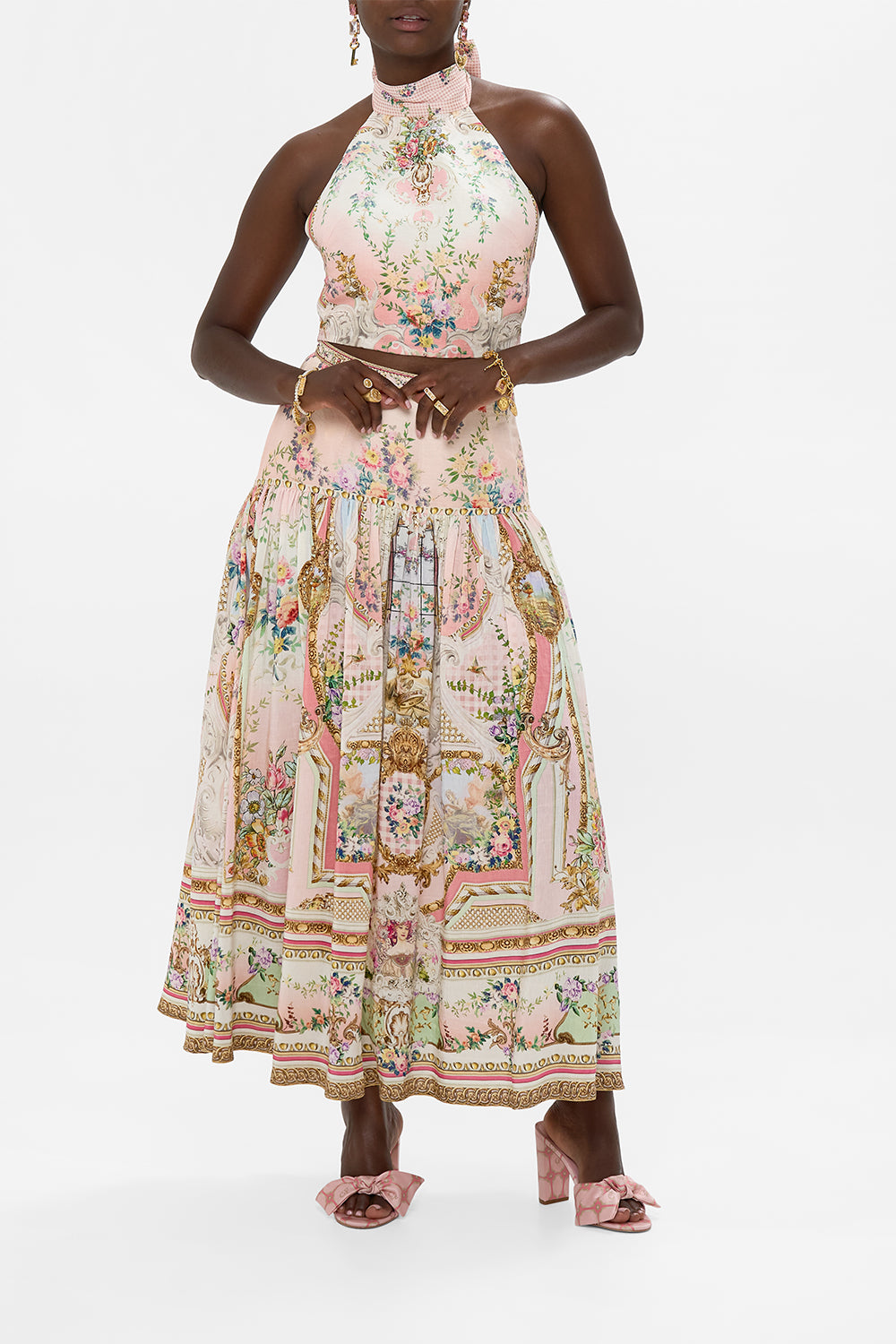 CAMILLA Halter Tie Back Top in Lisbon Lullaby print