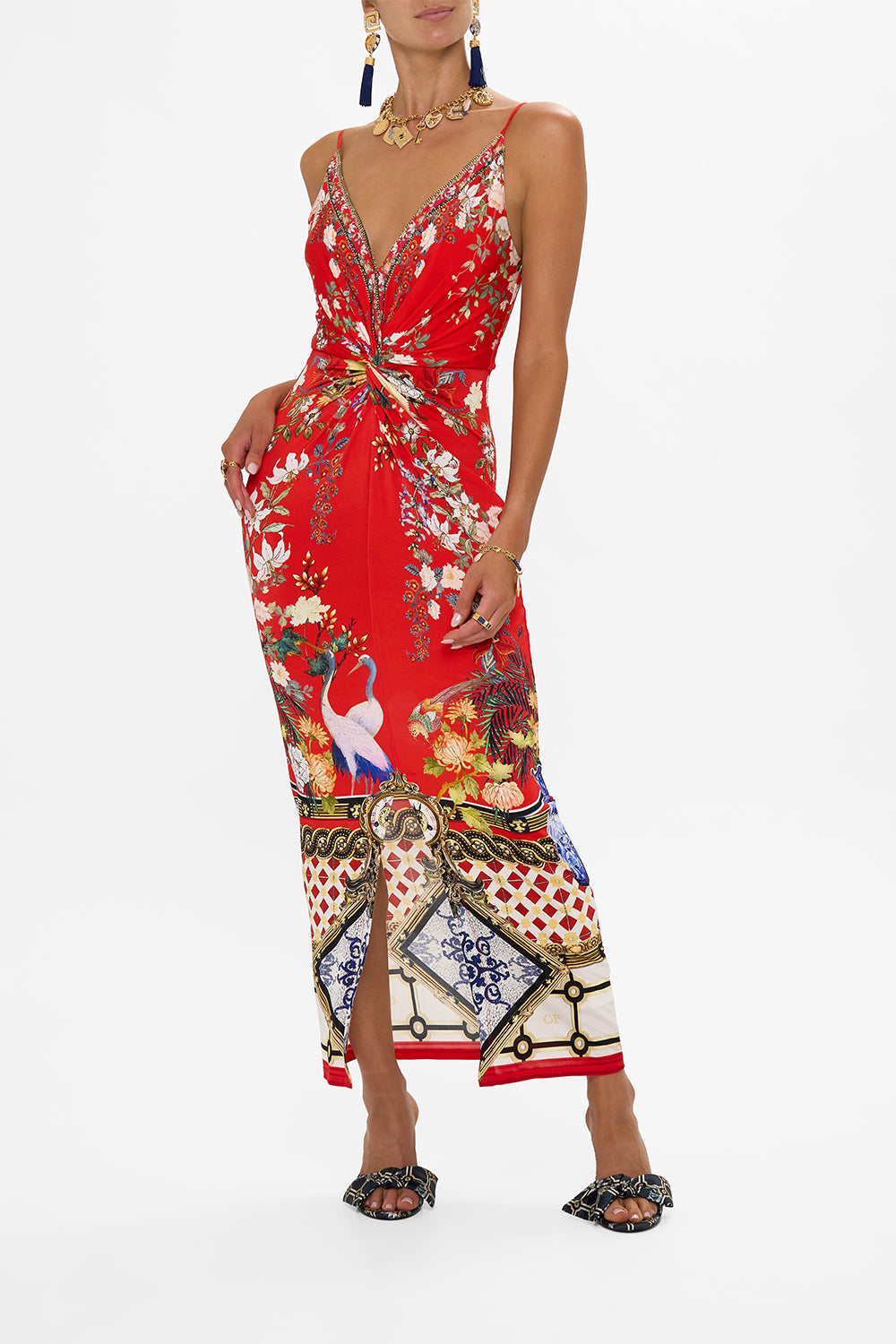 CAMILLA Strappy Dress With Twist Front in Lisboa Luxe print