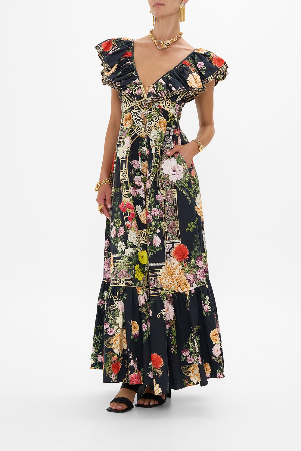 FRILL NECK DRESS WITH HARDWARE ADORNED IN ALEXANDRIA