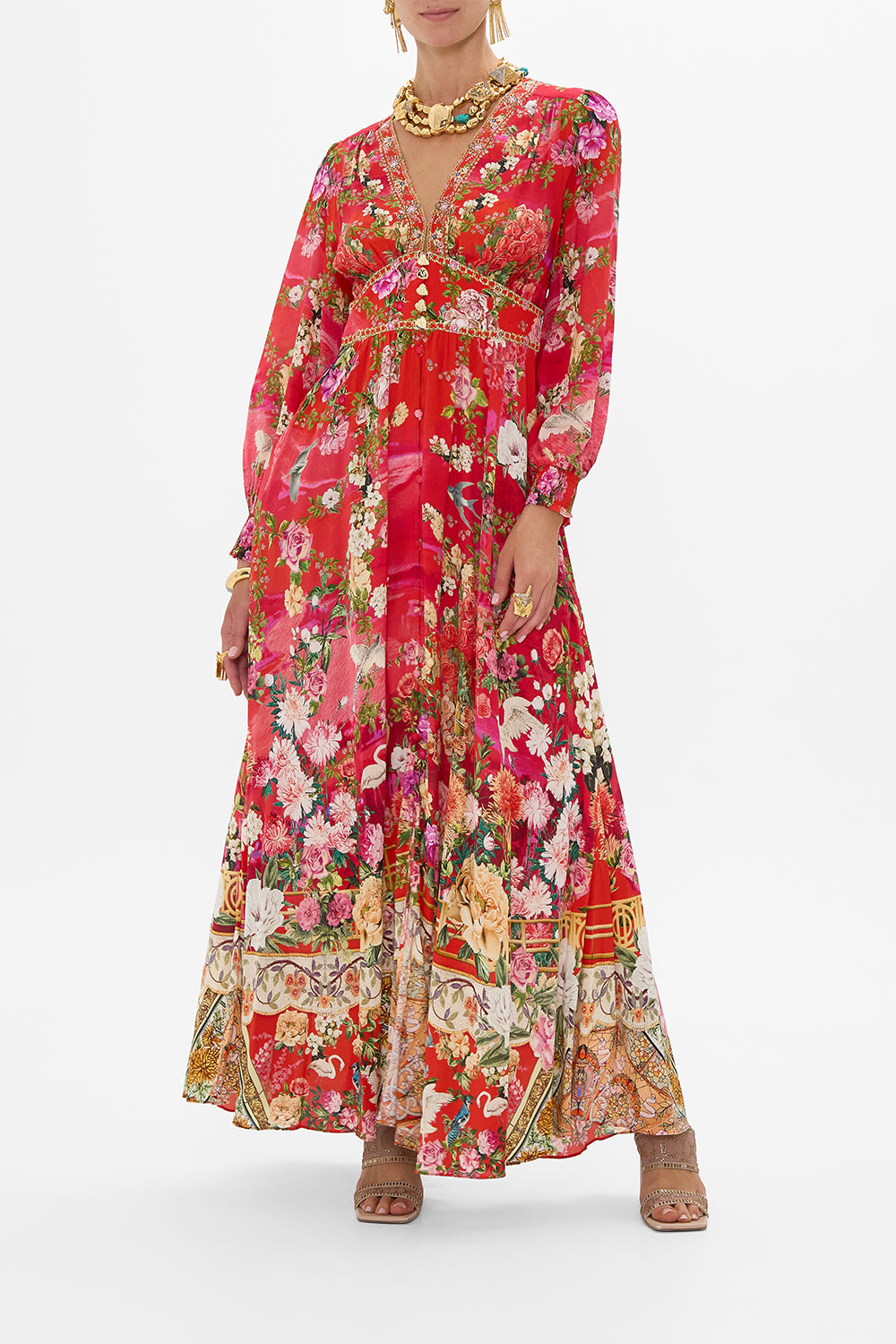 CAMILLA Button Dress With Shaped Waistband in Sweet Home Alexandria print