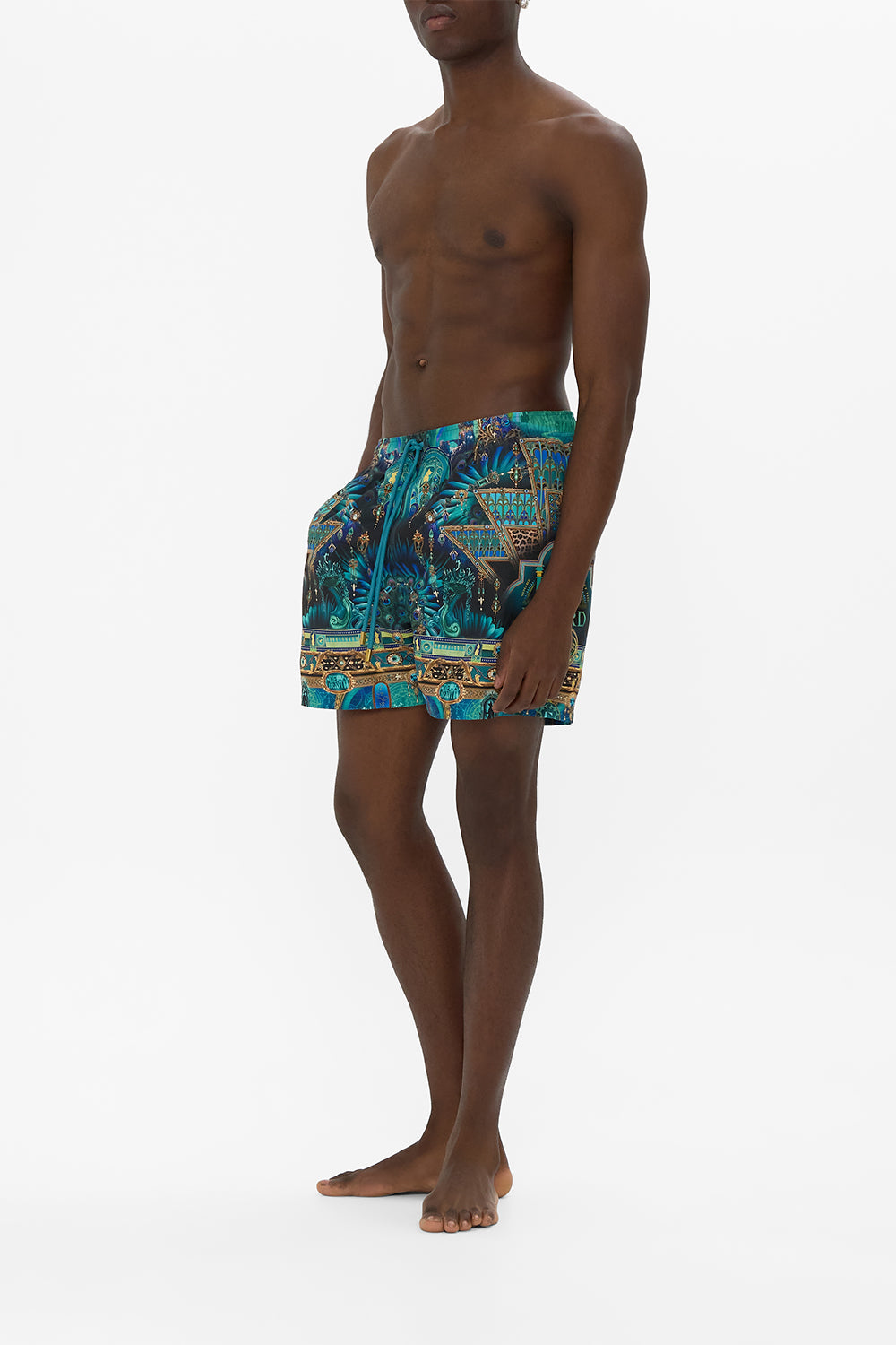 Hotell Franks By CAMILLA Green/Black Mid Length Boardshort in Defy Gravity Print.
