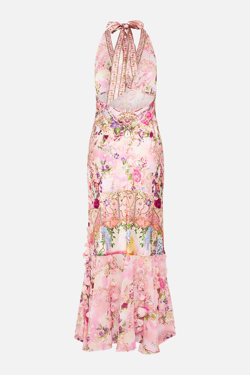 CAMILLA Bias Halter Dress with Ruffle Hem in Totally Ozmopolitan Print.