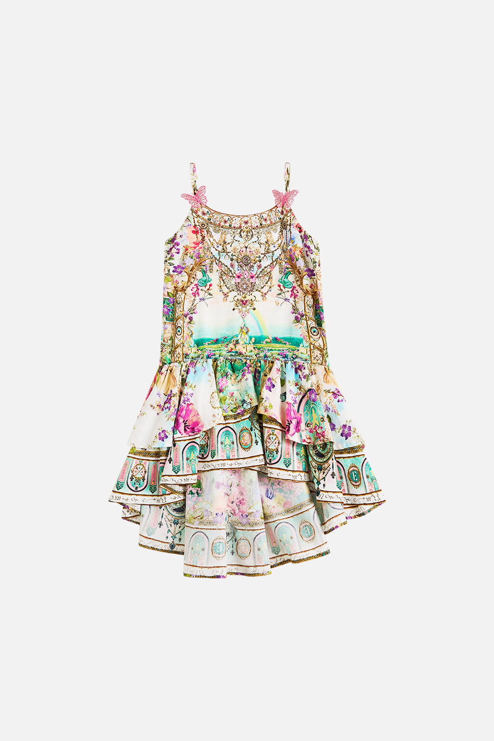 CAMILLA Kids Tiered High Low Dress 4-10 in Munchkinland print