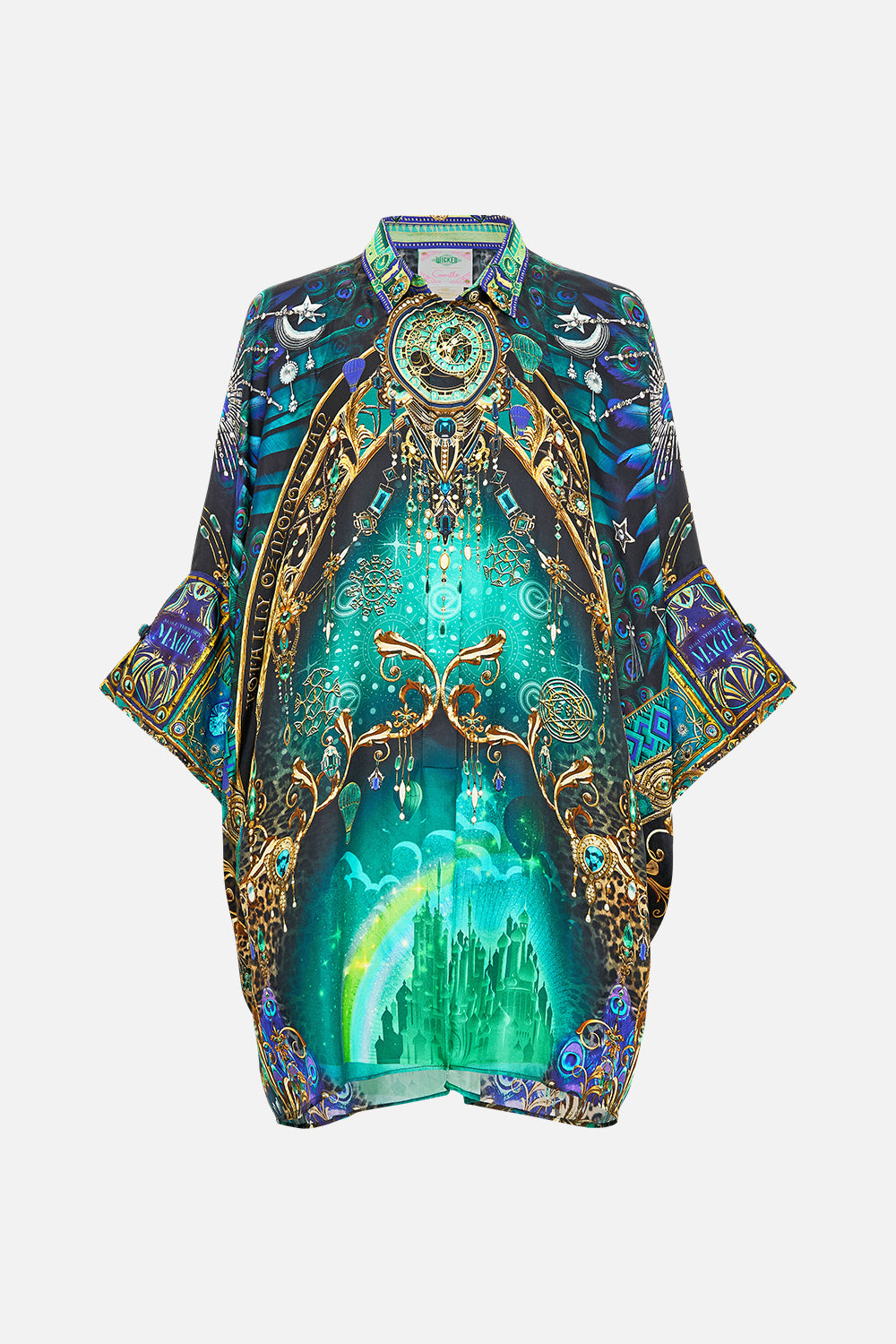 CAMILLA Green/Black Batwing Shirt in Defy Gravity Print