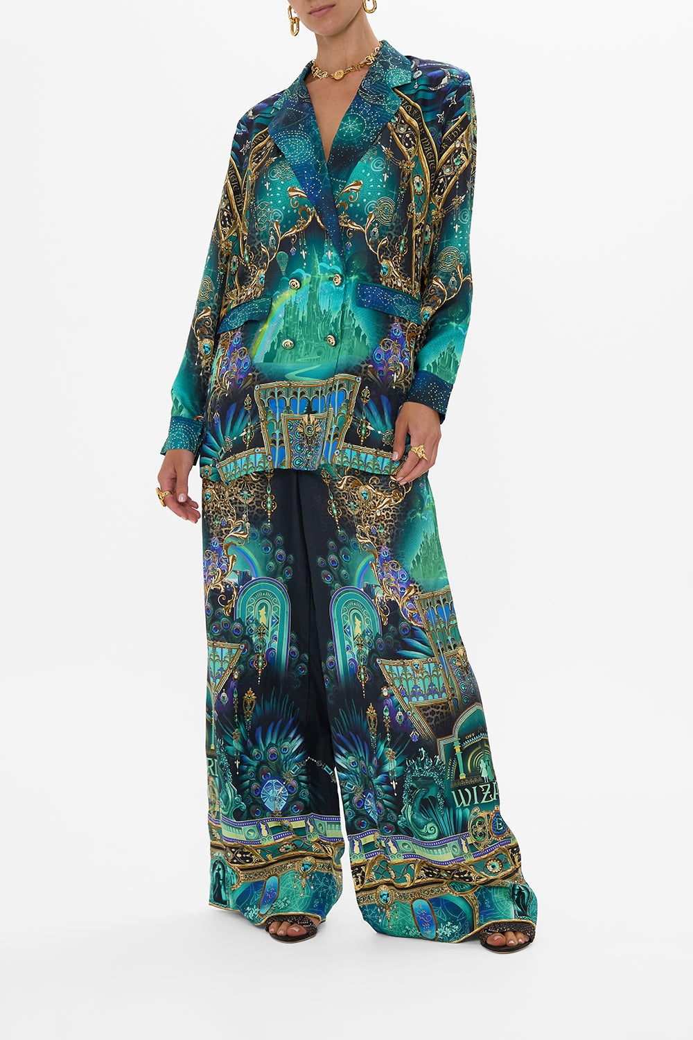 CAMILLA Green/Black Wide Leg Waisted Pant Defy Gravity