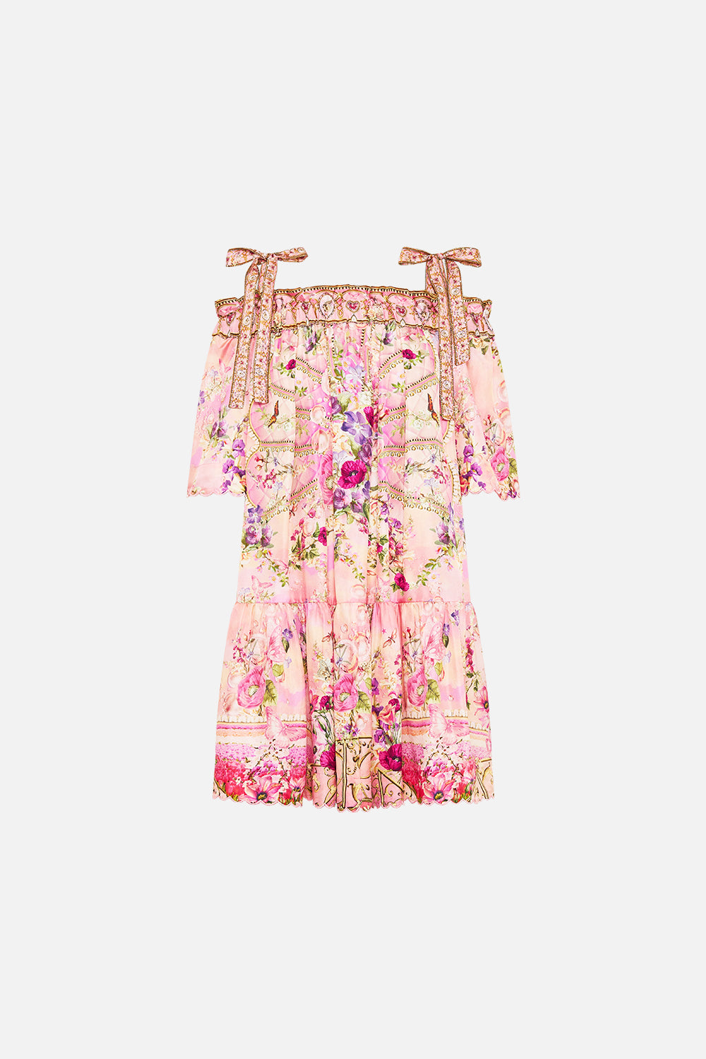 CAMILLA Off Shoulder Frill Dress With Straps in Totally Ozmopolitan Print