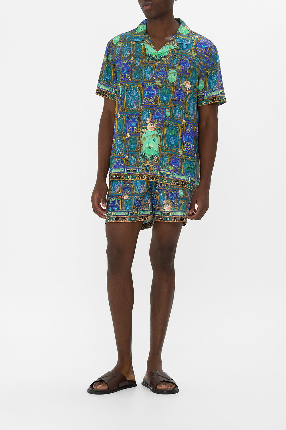 Hotell Franks By CAMILLA Green/Black Short Sleeve Camp Collared Shirt in Defy Gravity Print