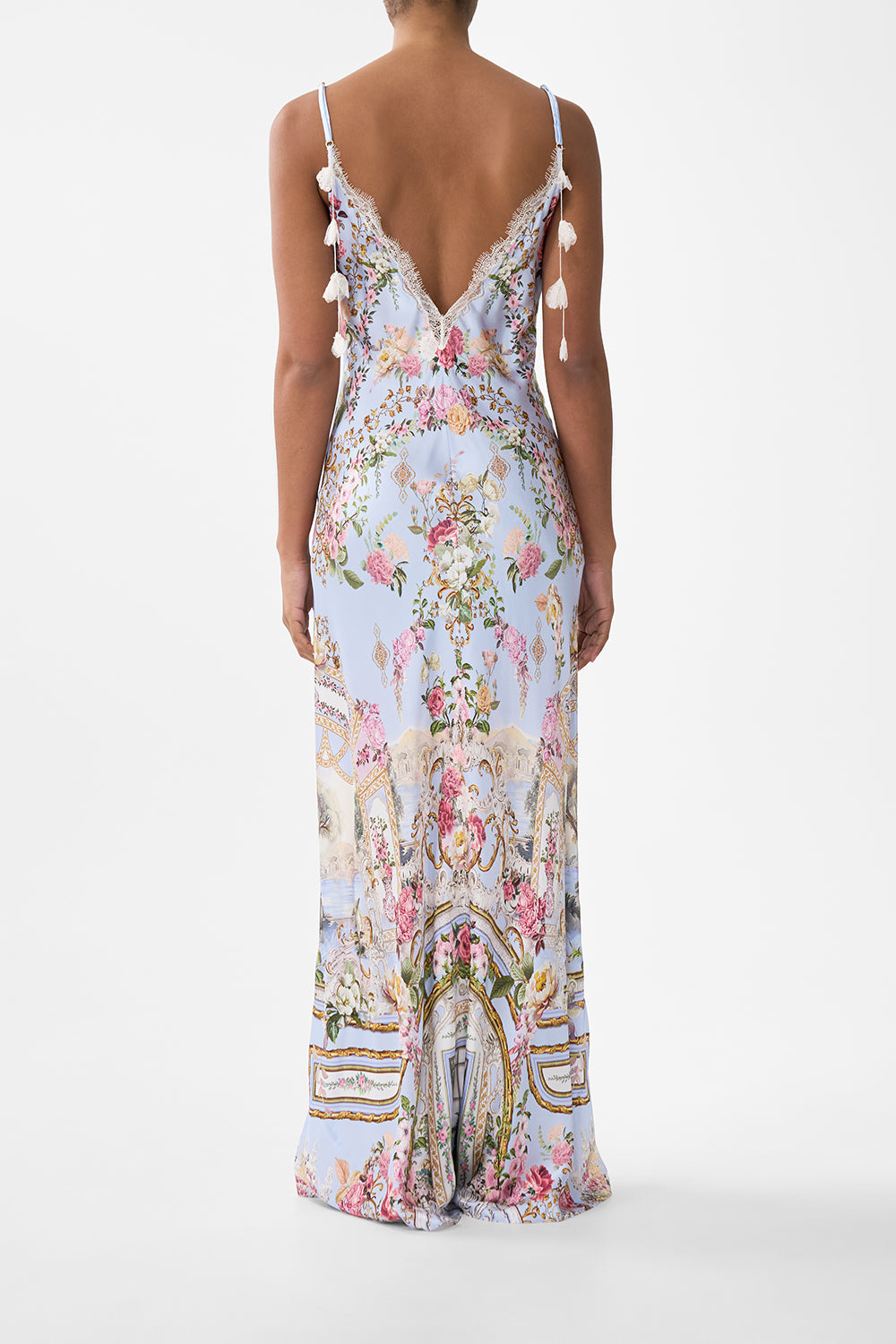 V SPLICED LACE SLIP DRESS TILED IN TIME