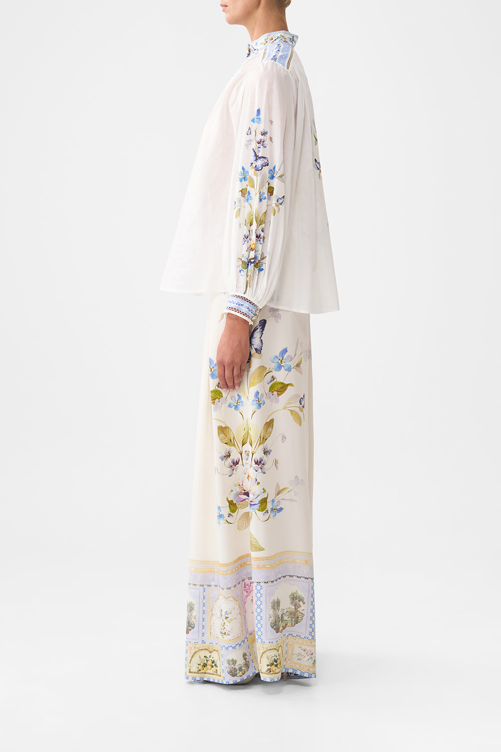 HIGH NECK BUTTON THROUGH BLOUSE BOTANICAL BALLADS