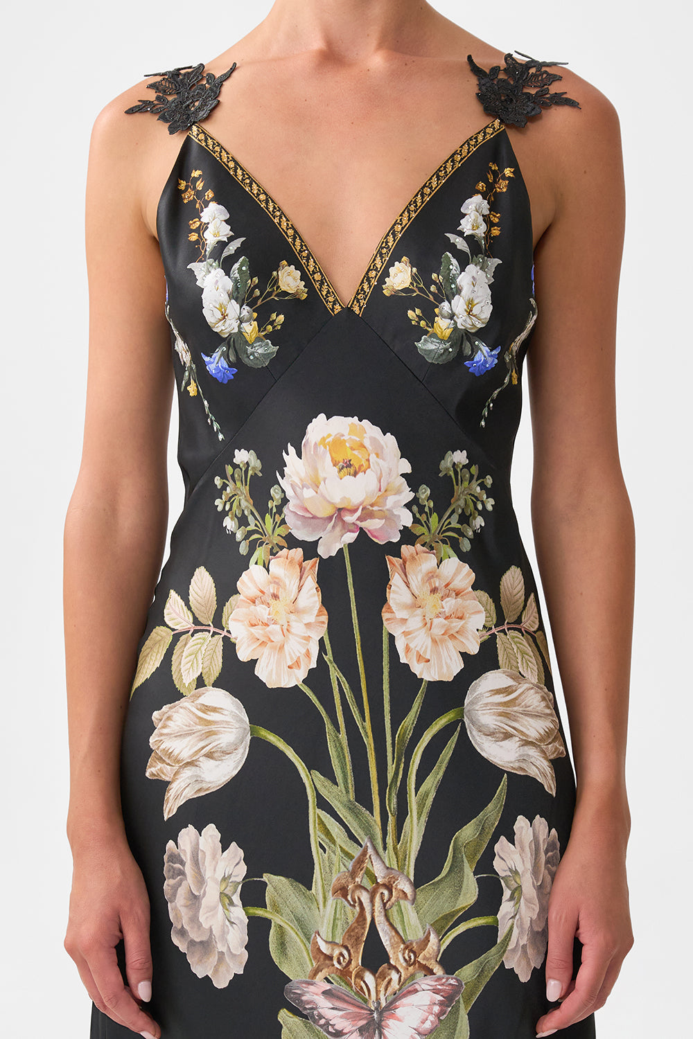 V NECK FULL LENGTH BIAS SLIP DRESS OTTOMAN ELEGANCE