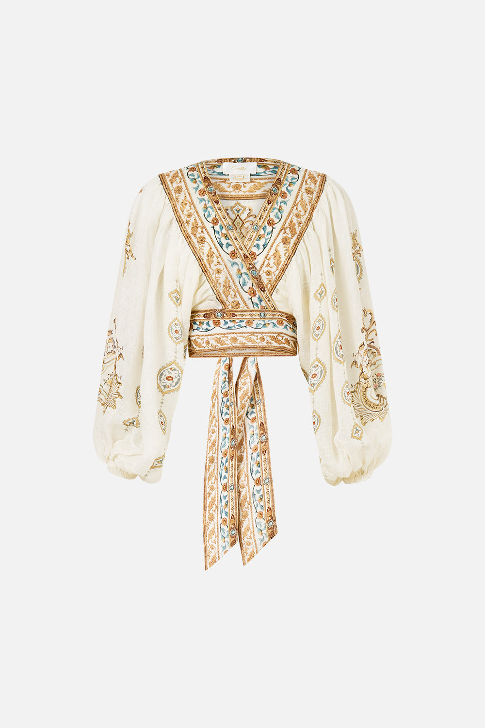 CROPPED BLOUSON SLEEVE TIE FRONT TOP OTTOMAN DYNASTY