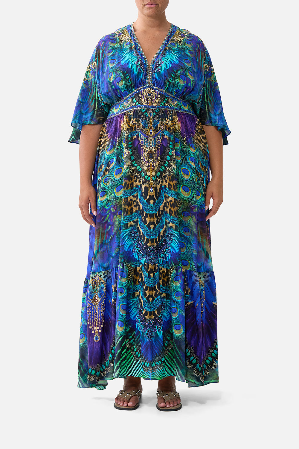WAISTED DRESS WITH HEM RUFFLE COSMIC ZOOLOGY
