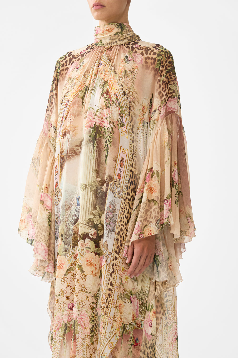 HIGH NECK RUFFLE KAFTAN WATERCOLOUR WONDERLAND