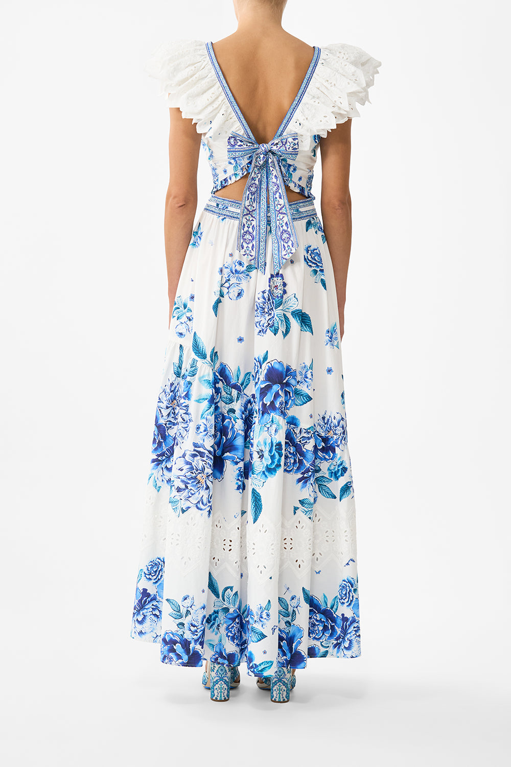 DEEP V FRILL SHORT SLEEVE TOP A CERAMIC GARDEN