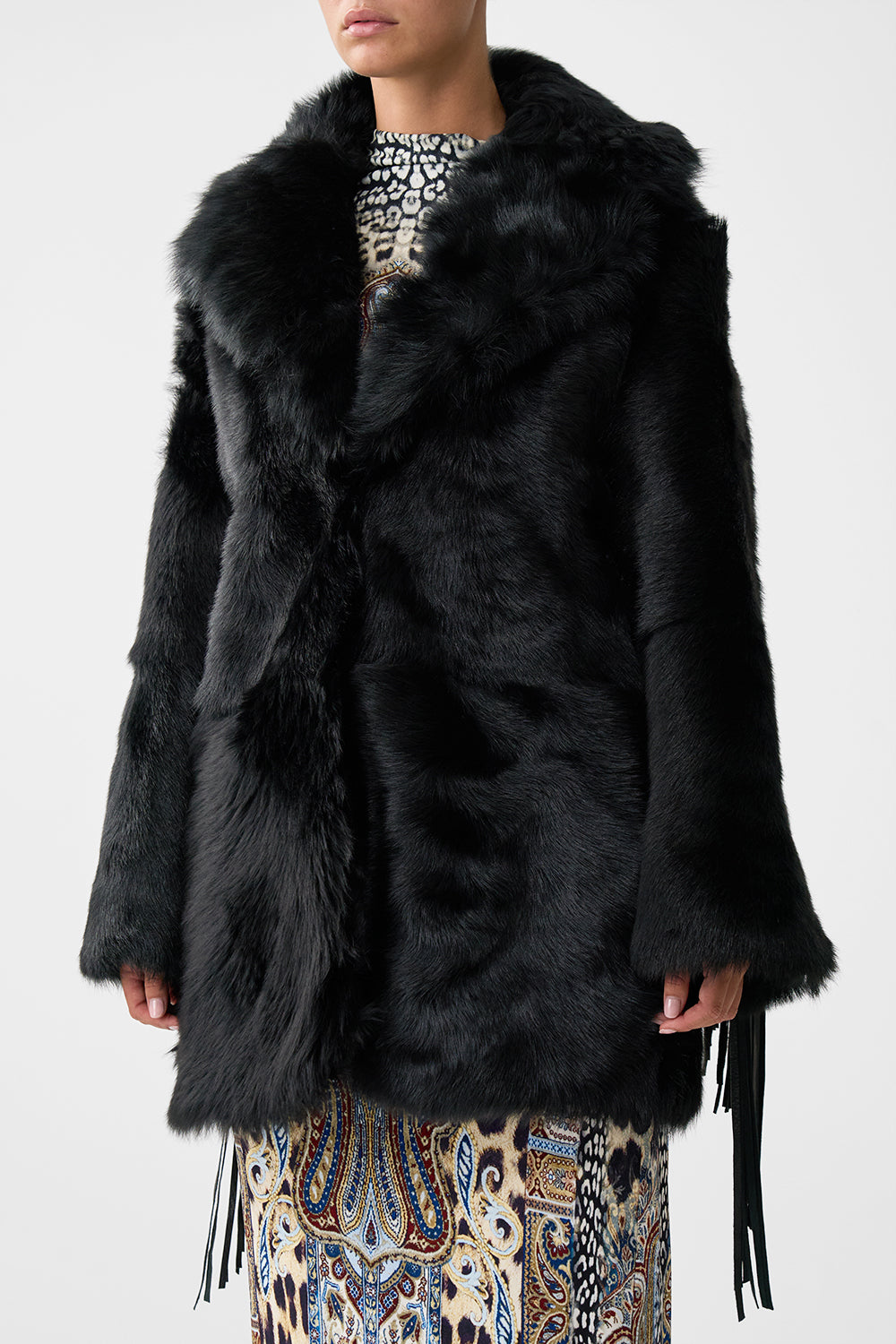 SHEARLING COAT WITH REMOVABLE FRINGING ISTANBUL ANIMALIA