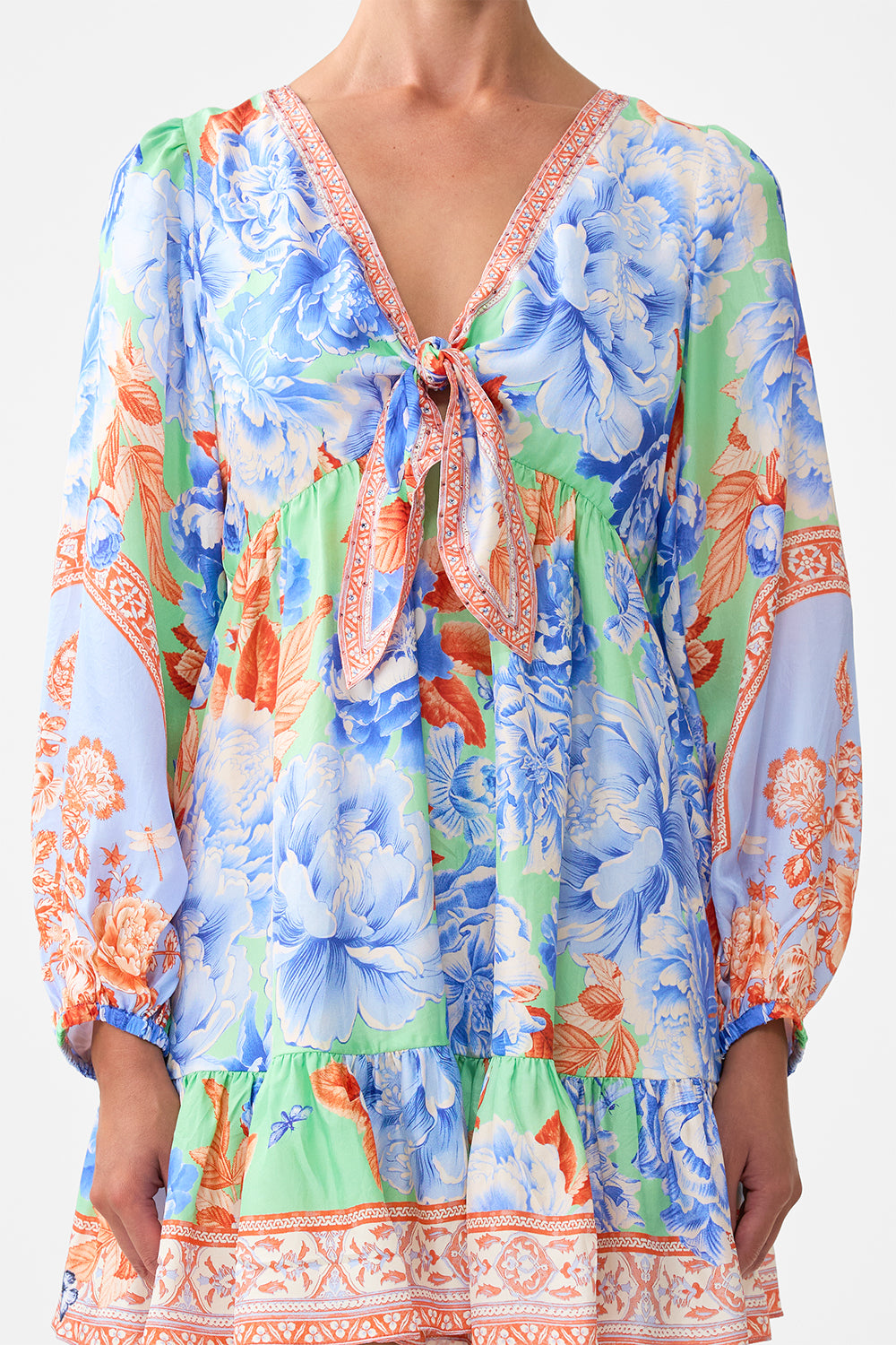 SHORT TIE FRONT BLOUSON DRESS TOPKAPI POP