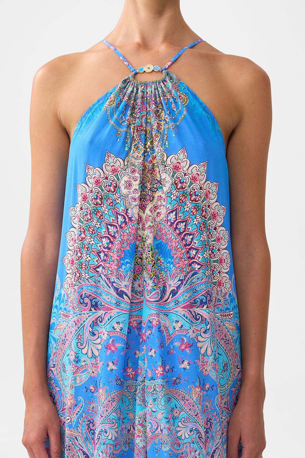 GATHER NECK HARDWARE MAXI DRESS FOOTSTEPS IN FOLKLORE