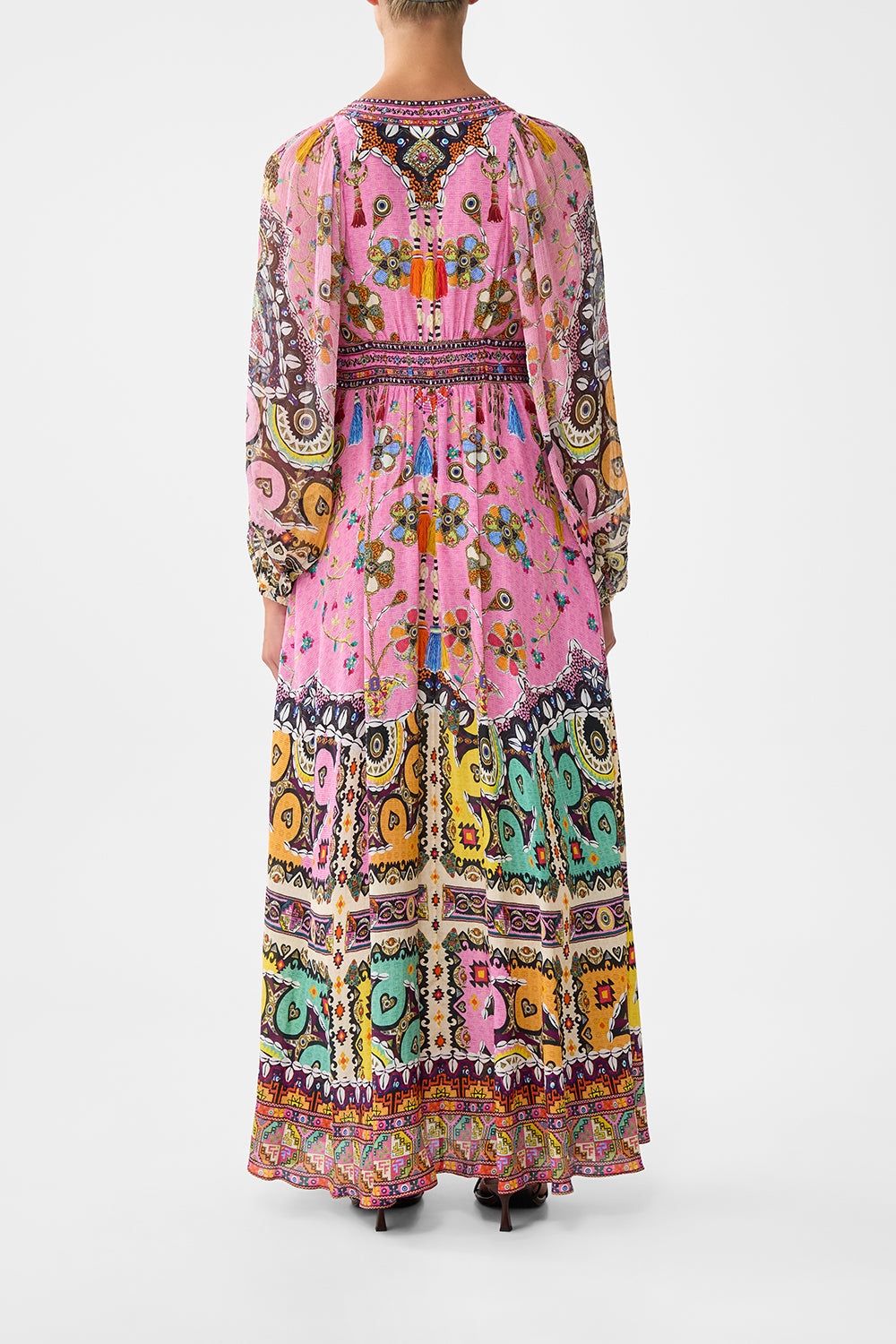 LACE UP FRONT LONG DRESS PATCHWORK PANORAMA