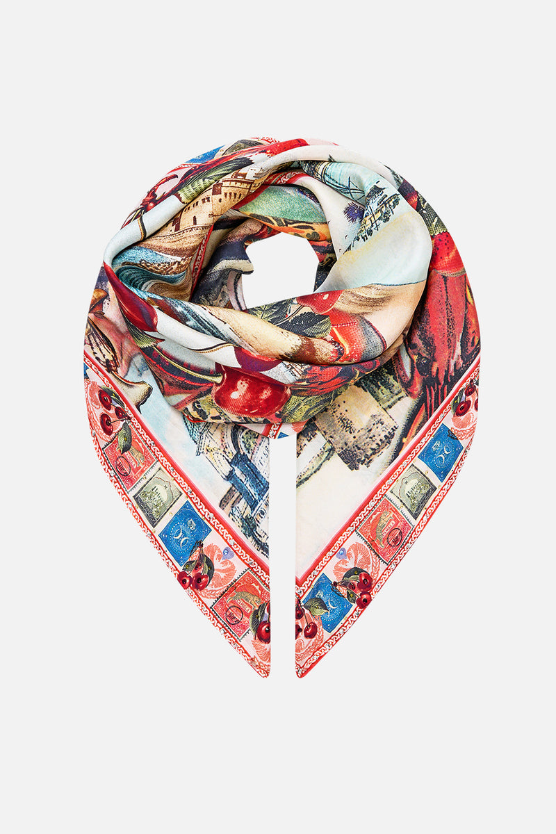 LARGE CRYSTALLED SILK SQUARE SCARF FOOTSTEPS IN FOLKLORE